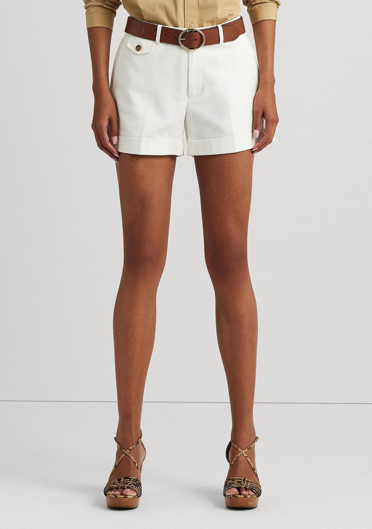 Pleated Double Faced Cotton Shorts