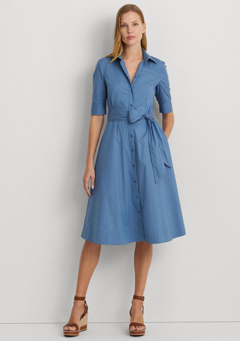 Belted Cotton Blend Shirtdress