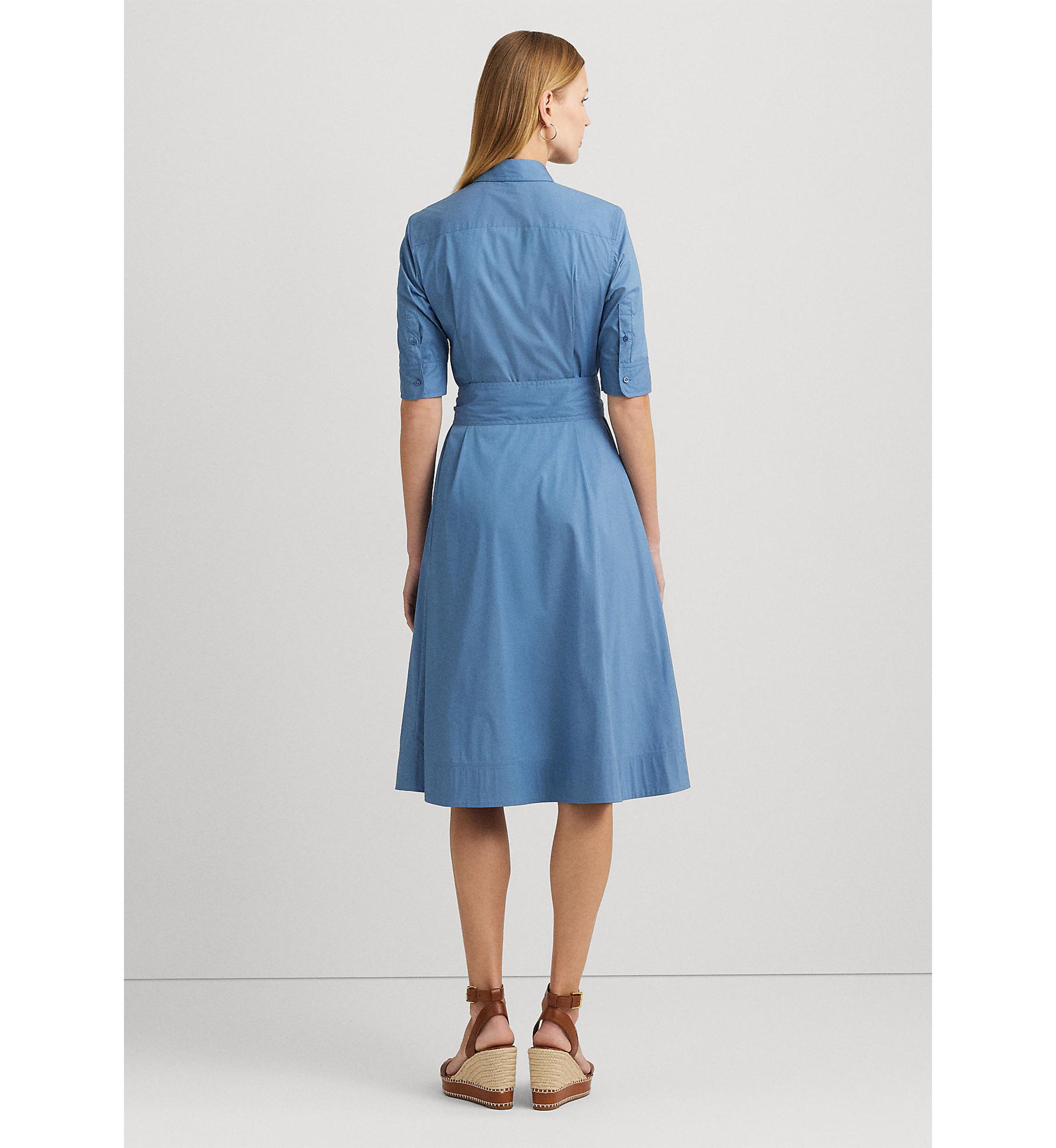 Belted Cotton Blend Shirtdress