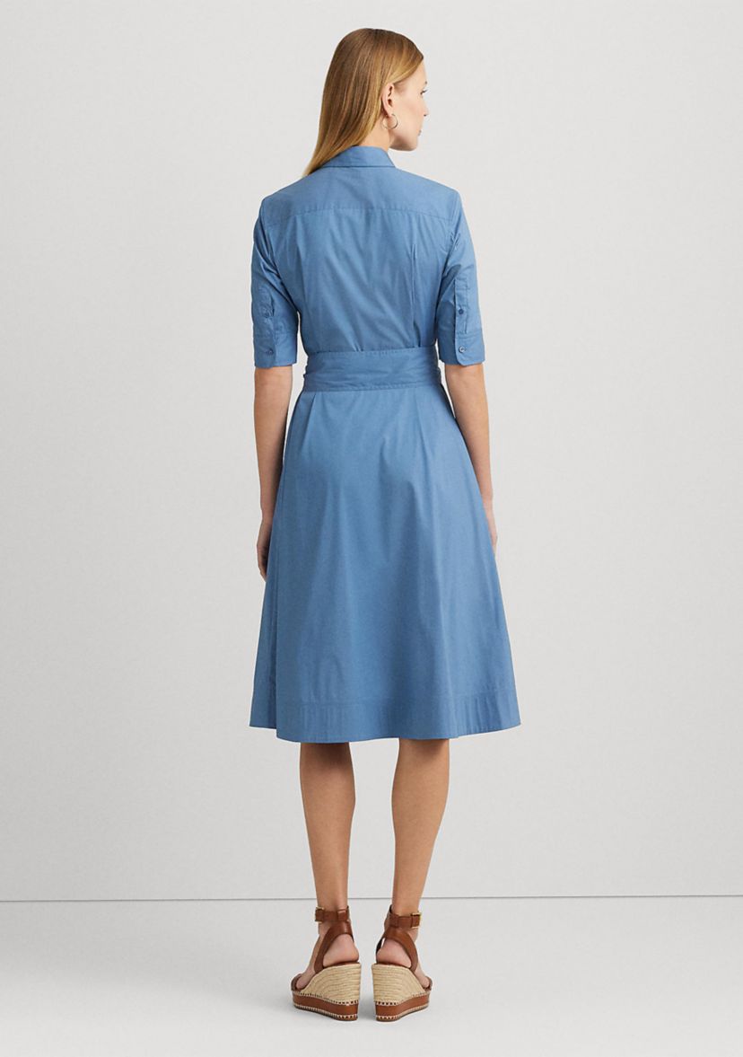 Belted Cotton Blend Shirtdress