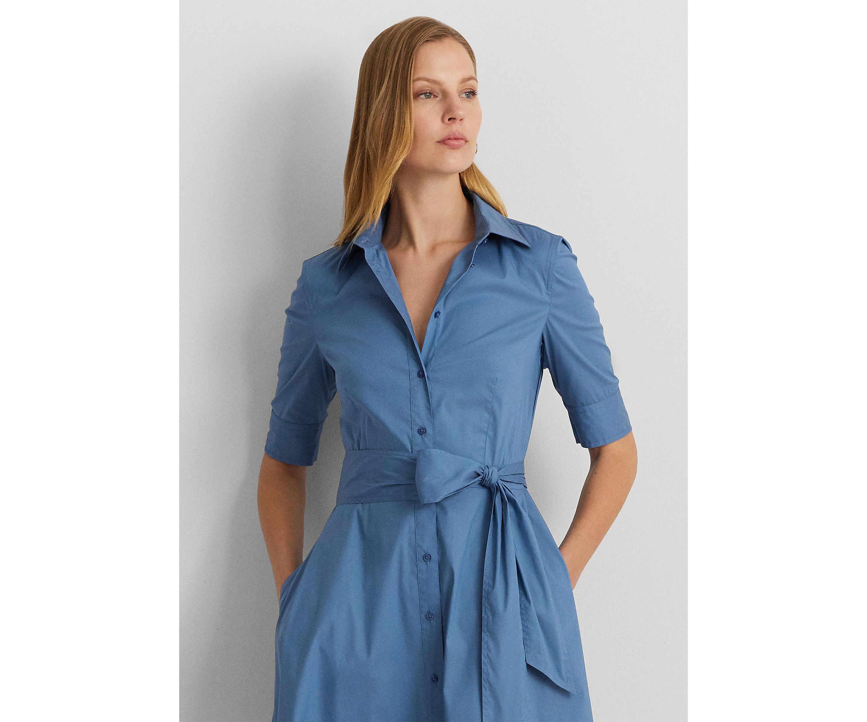 Belted Cotton Blend Shirtdress