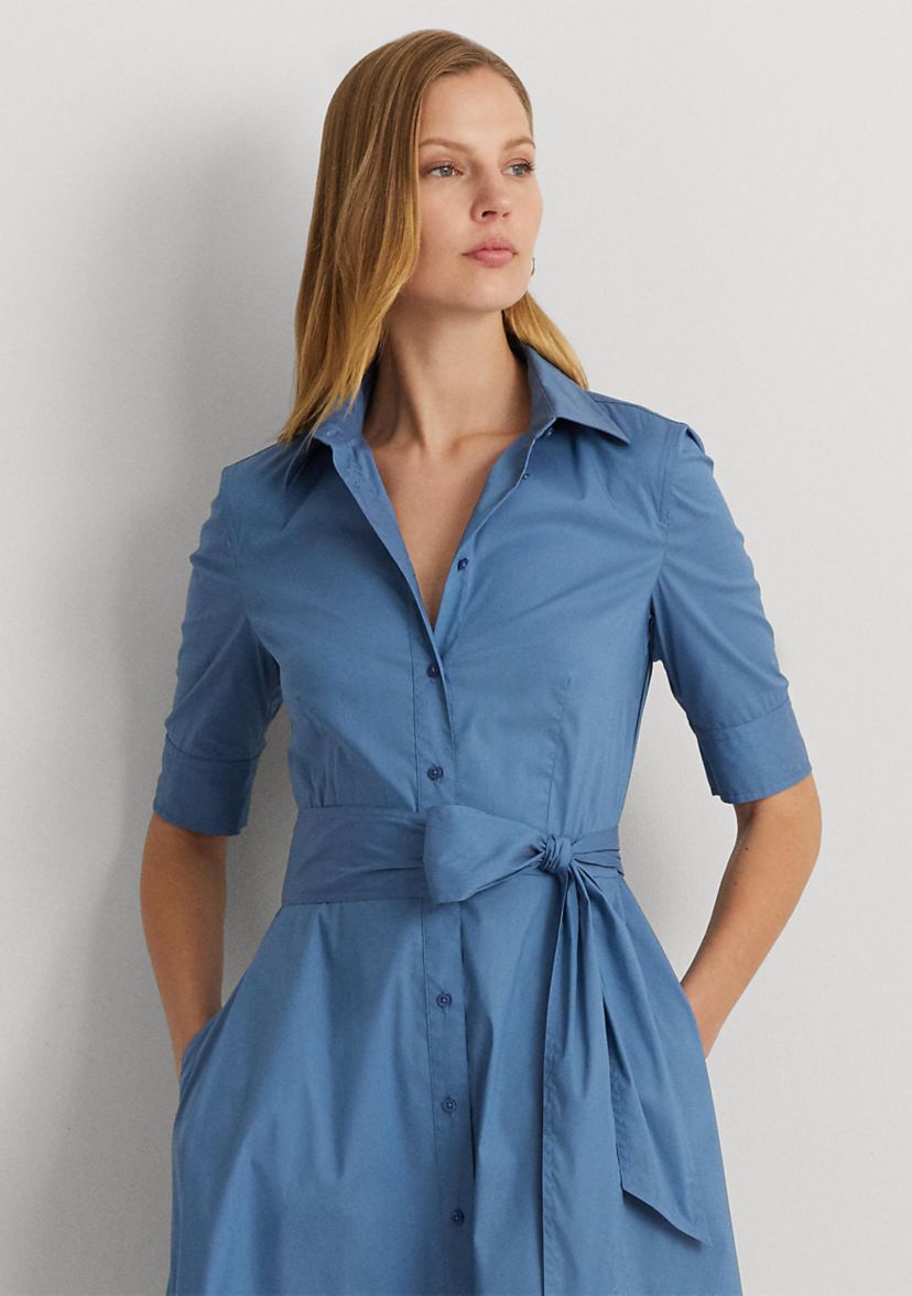 Belted Cotton Blend Shirtdress