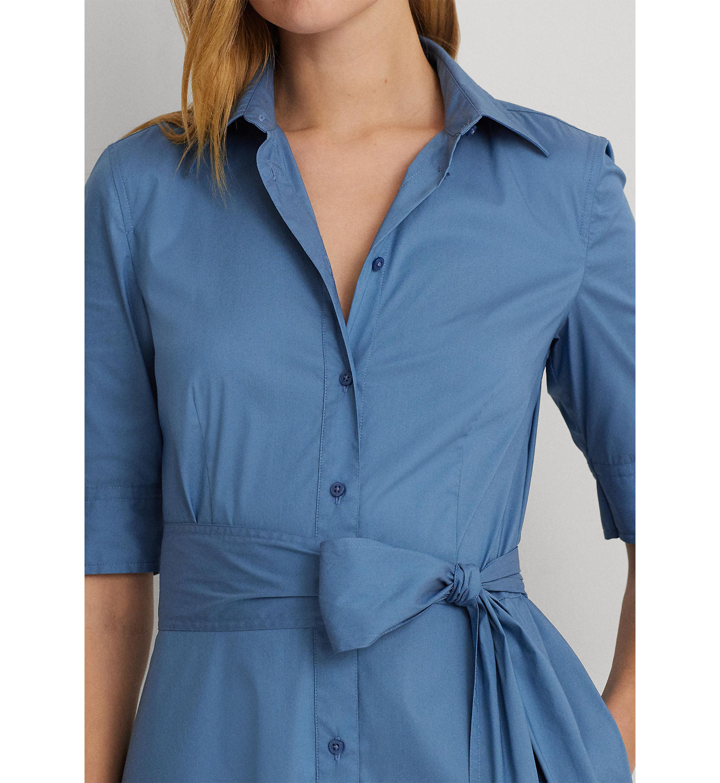 Belted Cotton Blend Shirtdress