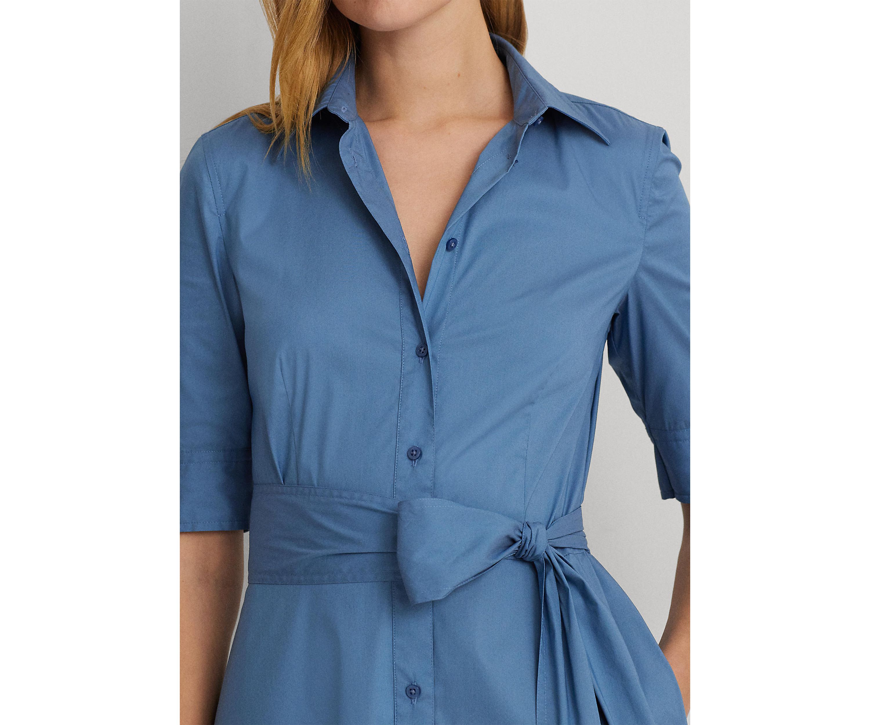 Belted Cotton Blend Shirtdress