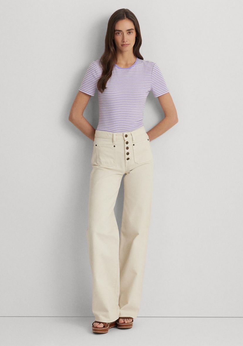 Striped Stretch Cotton Crew Neck T-Shirt