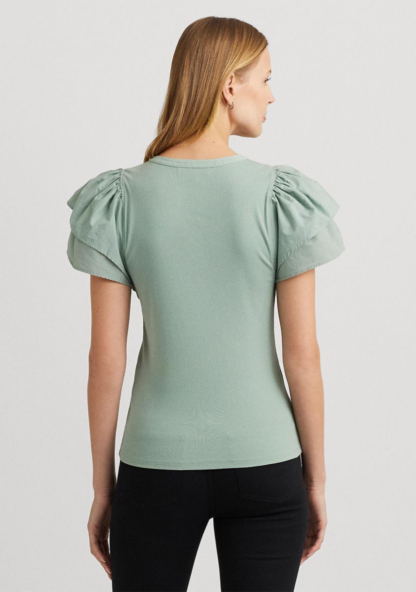 Stretch Cotton Flutter Sleeve Henley Top