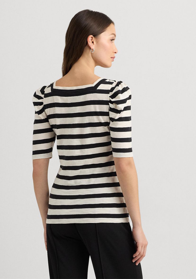 Striped Cotton Jersey Puff Sleeve T-Shirt