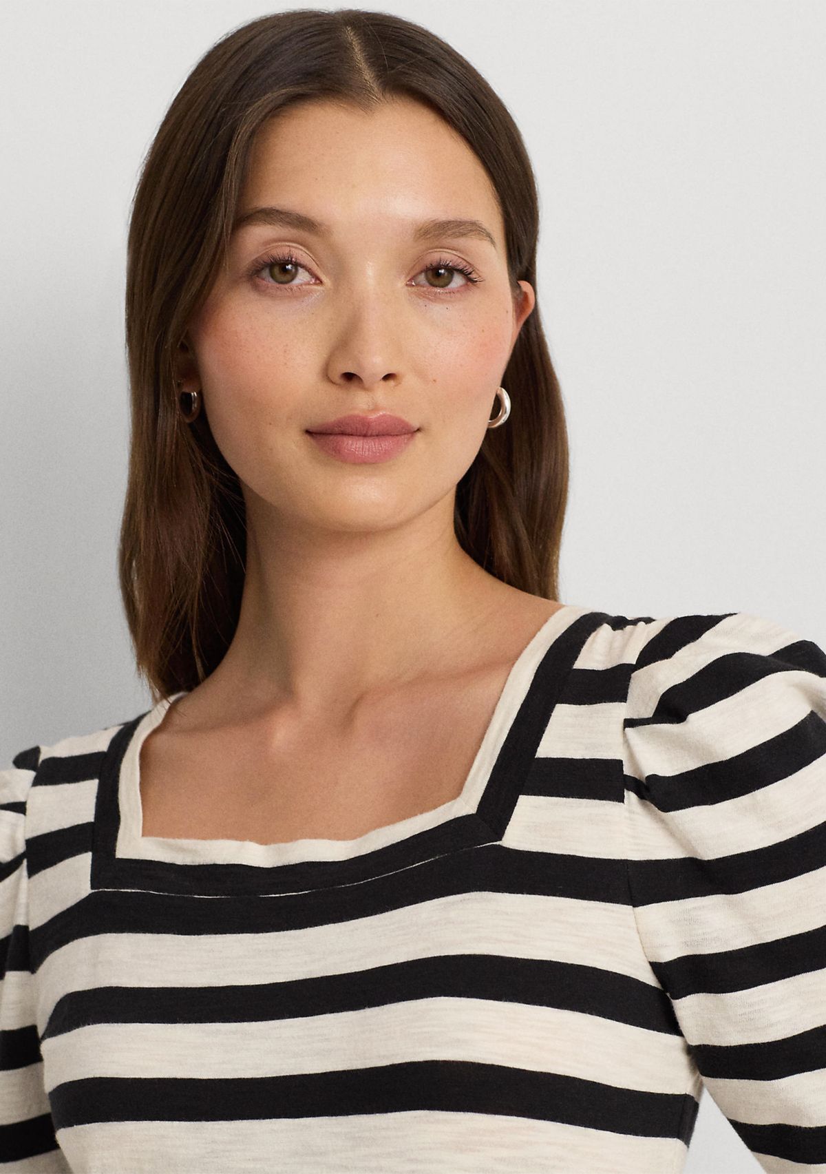Striped Cotton Jersey Puff Sleeve T-Shirt