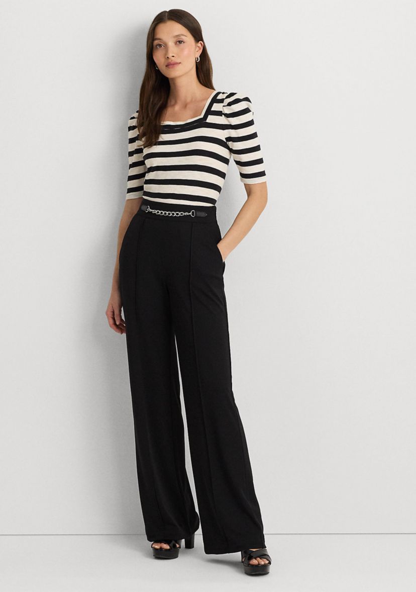 Striped Cotton Jersey Puff Sleeve T-Shirt