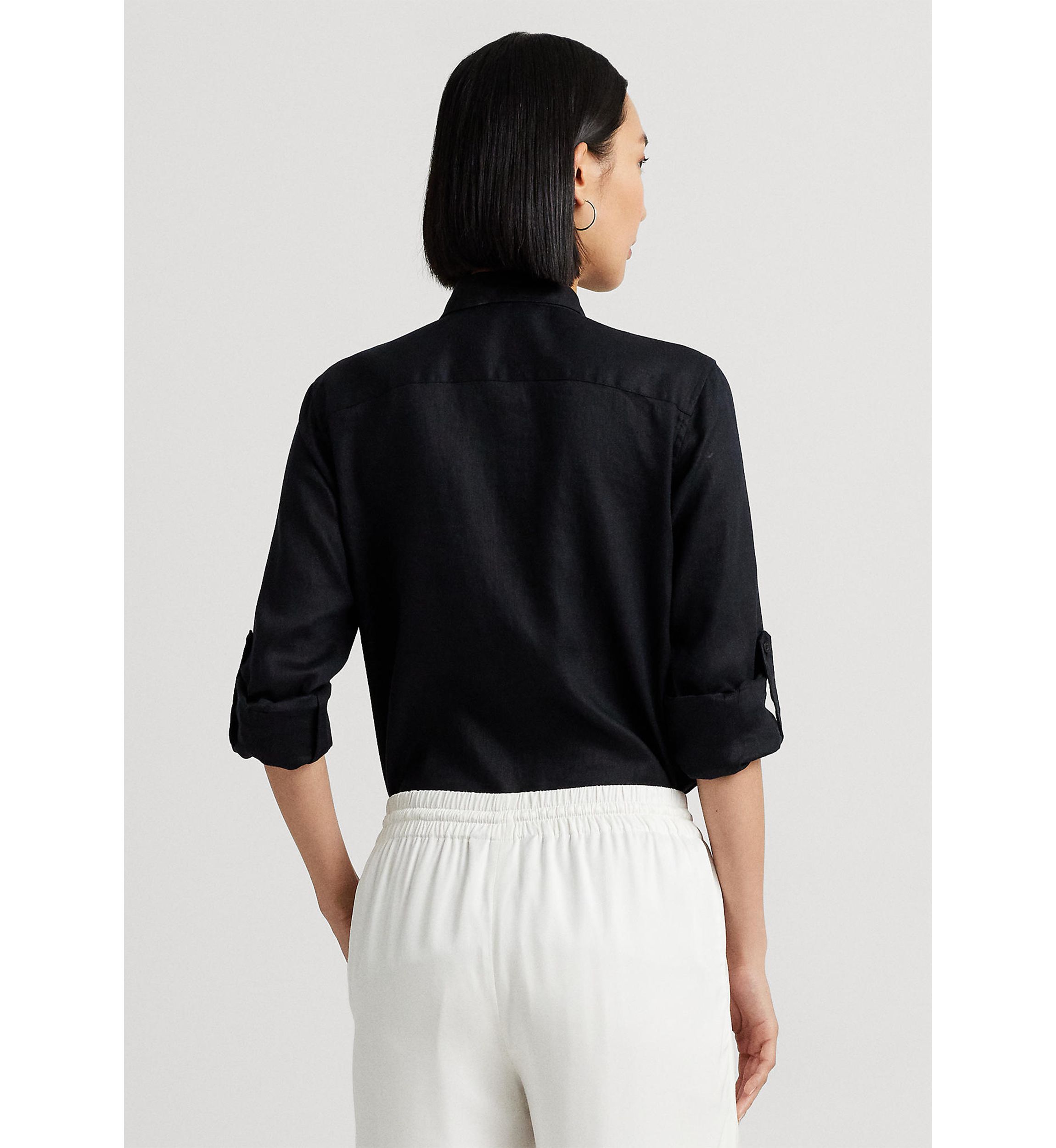 Petite Linen Roll Tab Sleeve Shirt