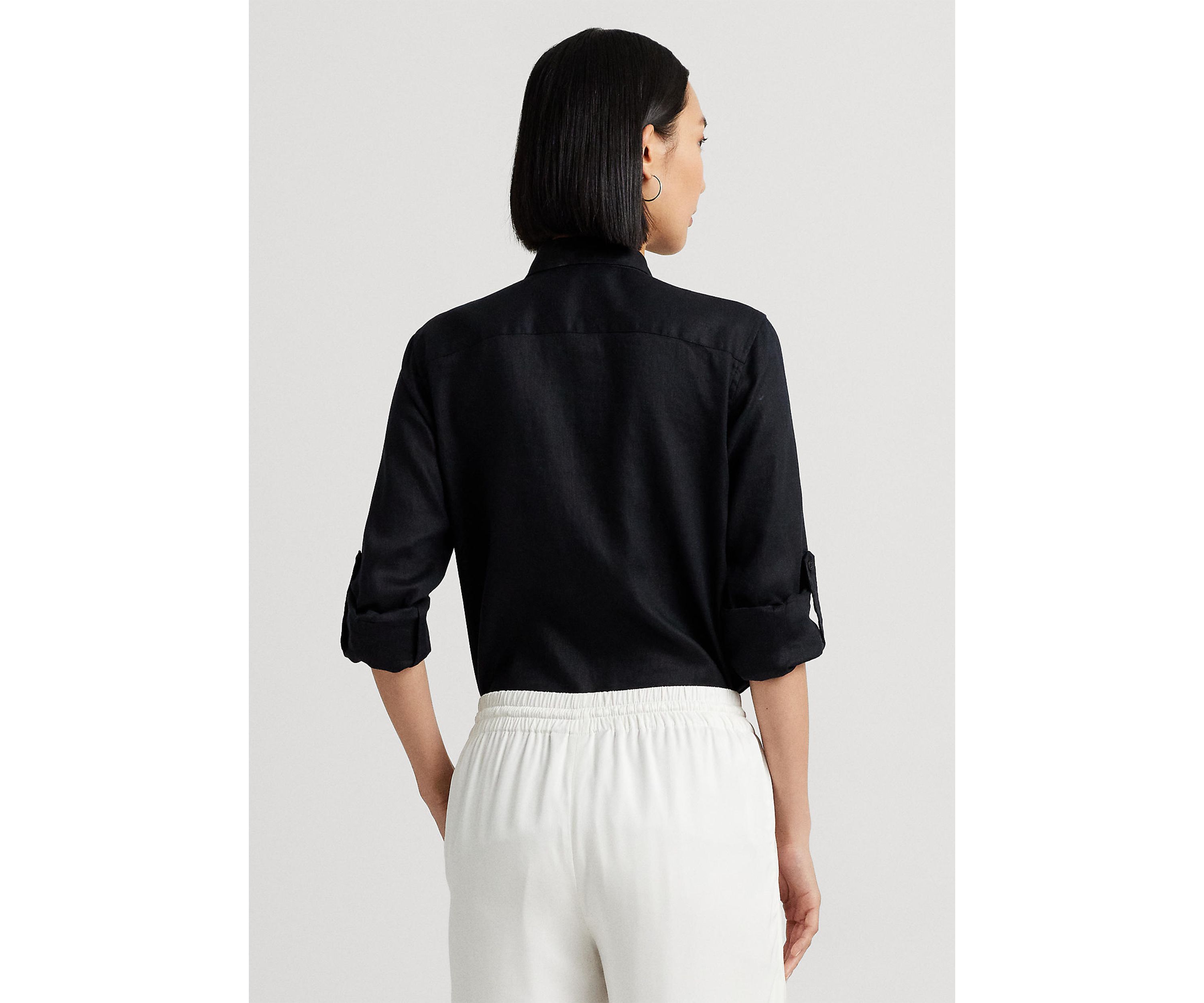Petite Linen Roll Tab Sleeve Shirt