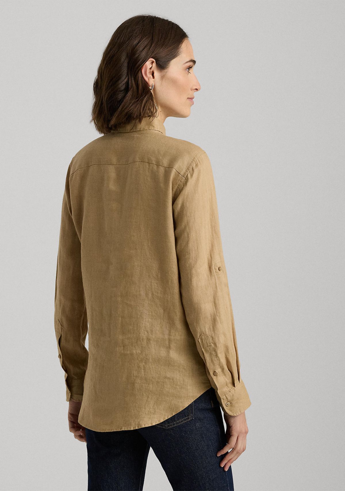 Petite Linen Roll Tab Sleeve Shirt