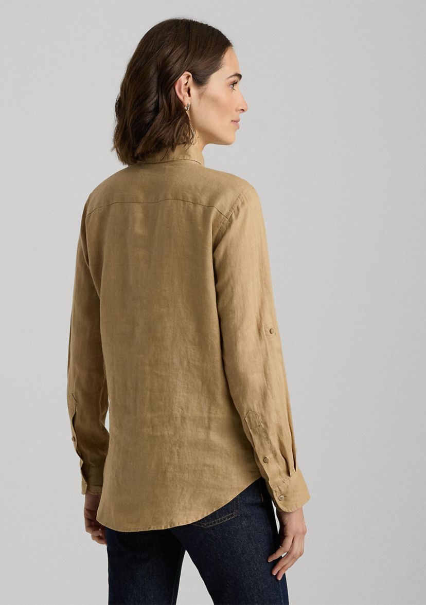 Petite Linen Roll Tab Sleeve Shirt