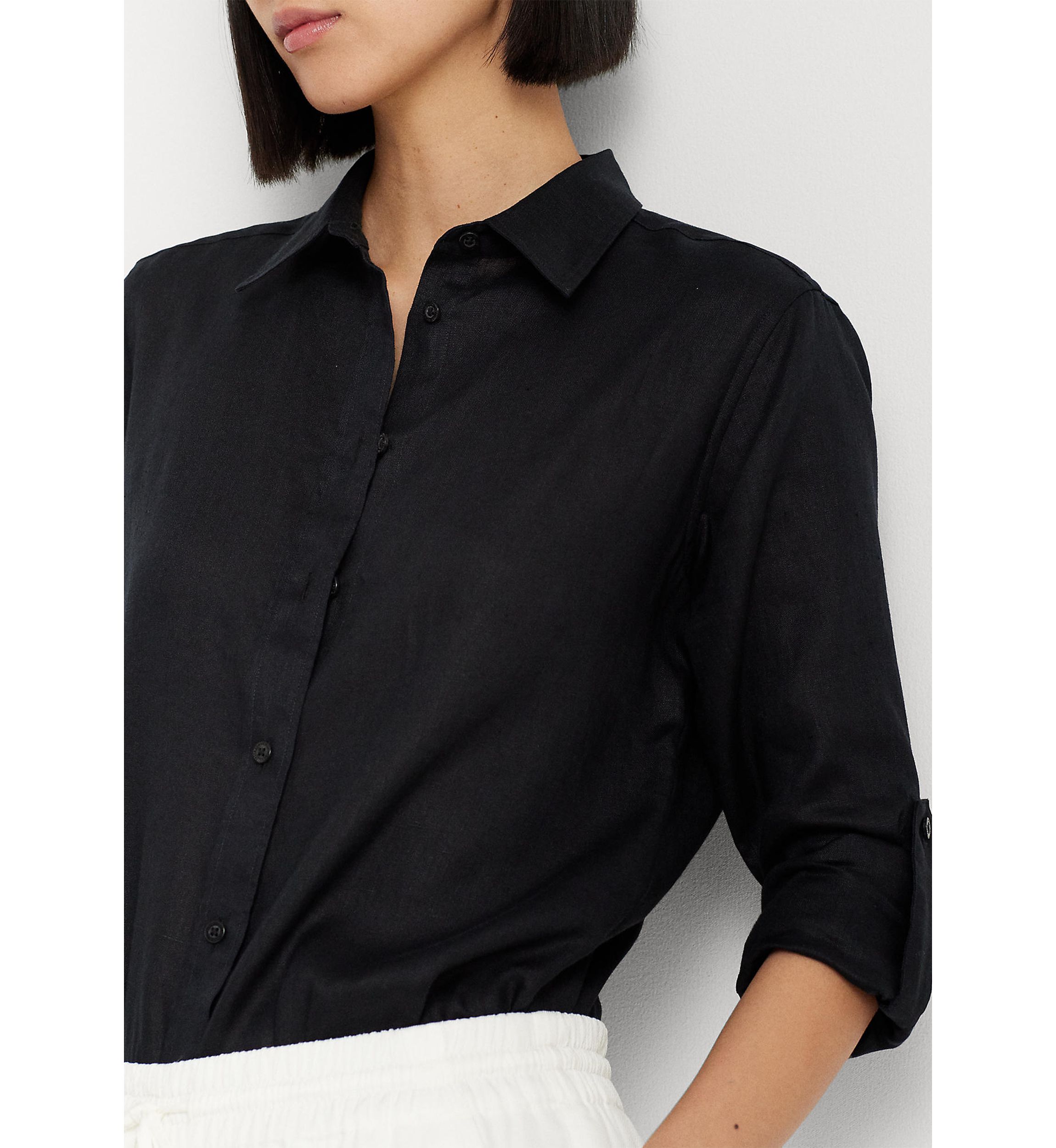 Petite Linen Roll Tab Sleeve Shirt