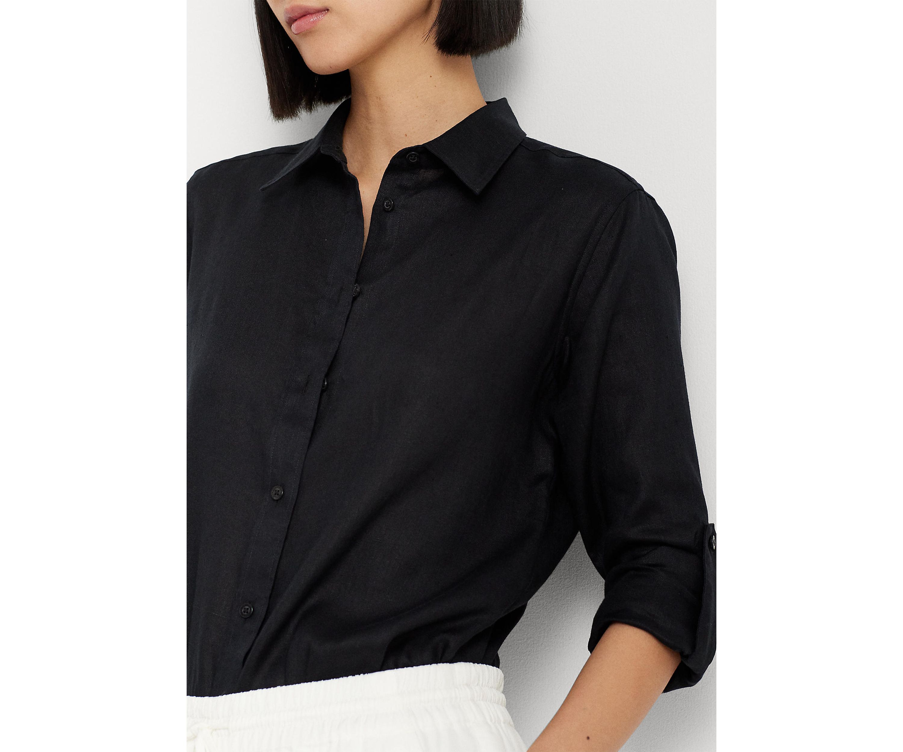 Petite Linen Roll Tab Sleeve Shirt