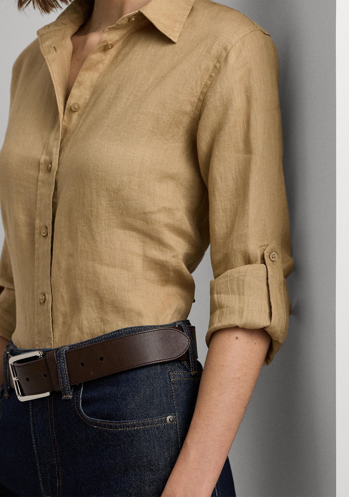 Petite Linen Roll Tab Sleeve Shirt