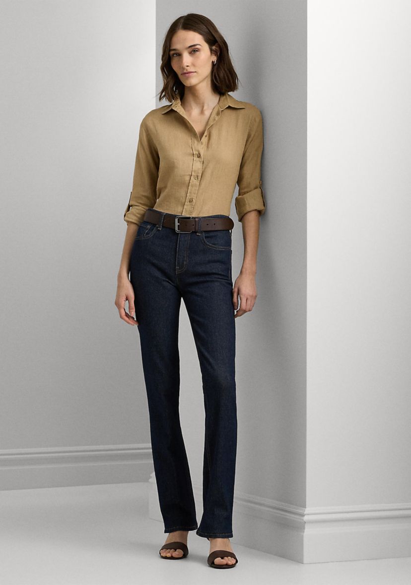 Petite Linen Roll Tab Sleeve Shirt