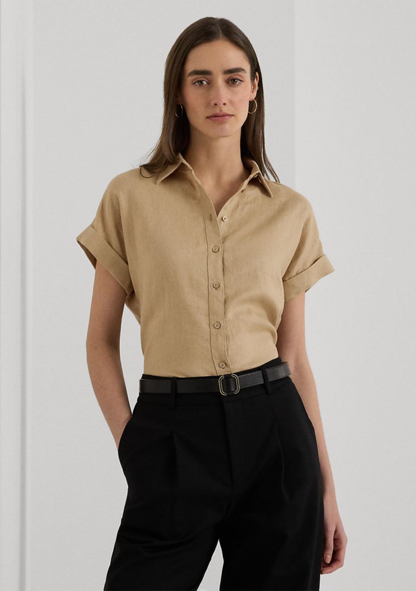 Petite Relaxed Fit Linen Short Sleeve Shirt