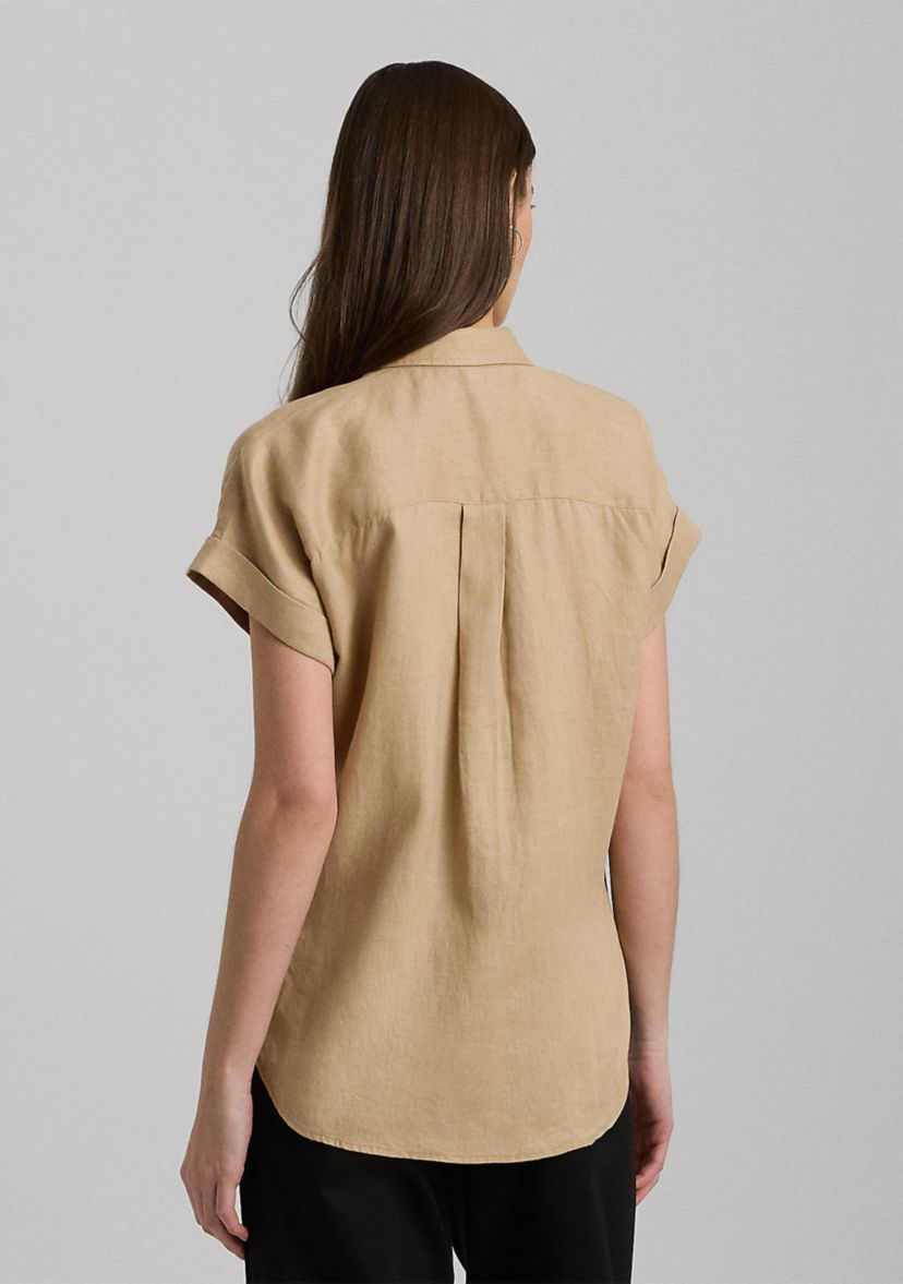 Petite Relaxed Fit Linen Short Sleeve Shirt