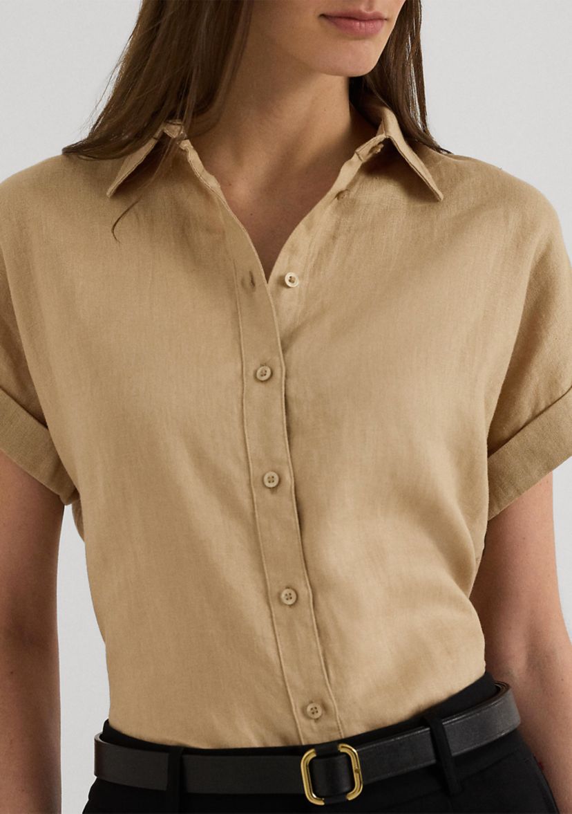 Petite Relaxed Fit Linen Short Sleeve Shirt