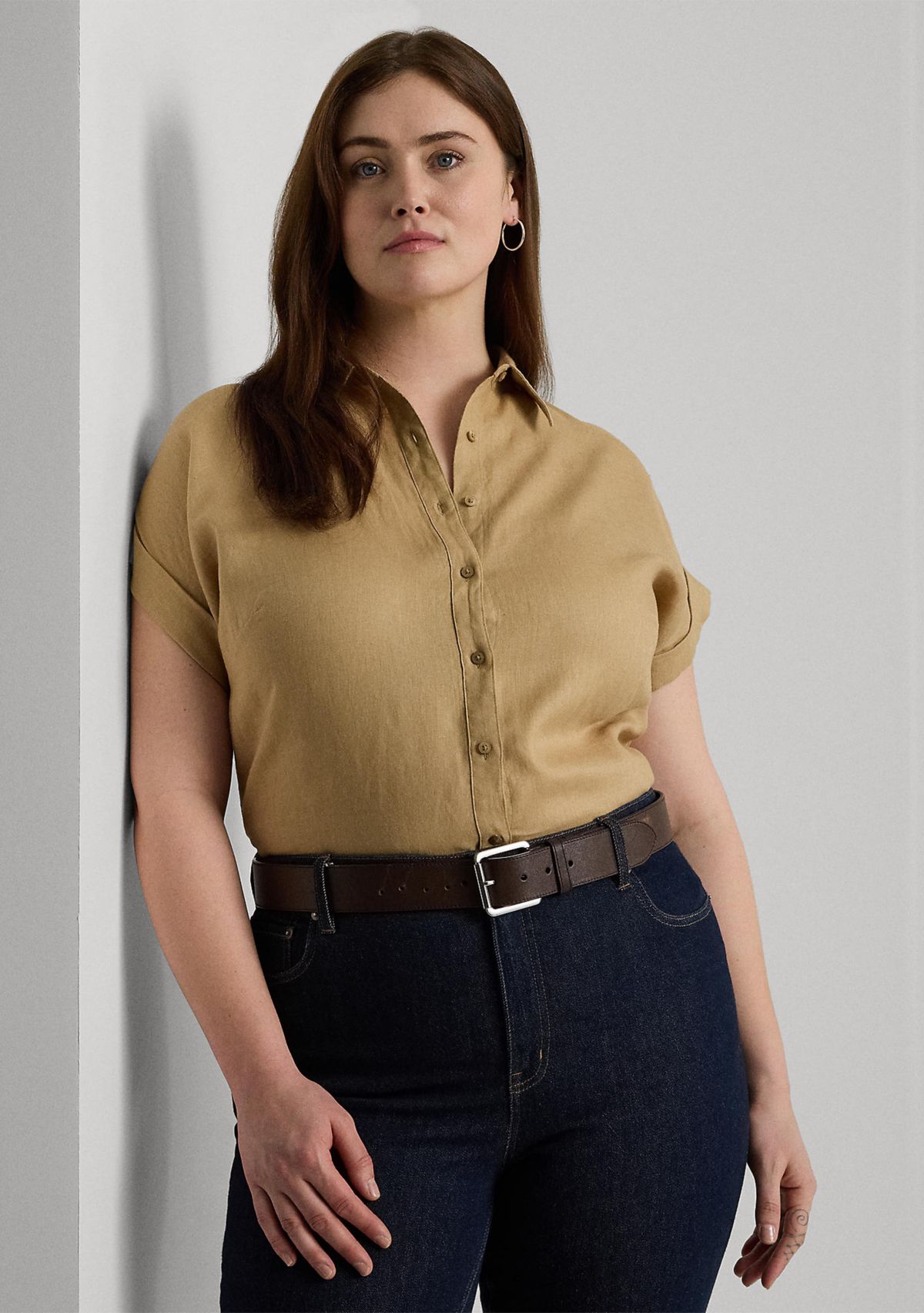 Plus Size Relaxed Fit Linen Short-Sleeve Shirt