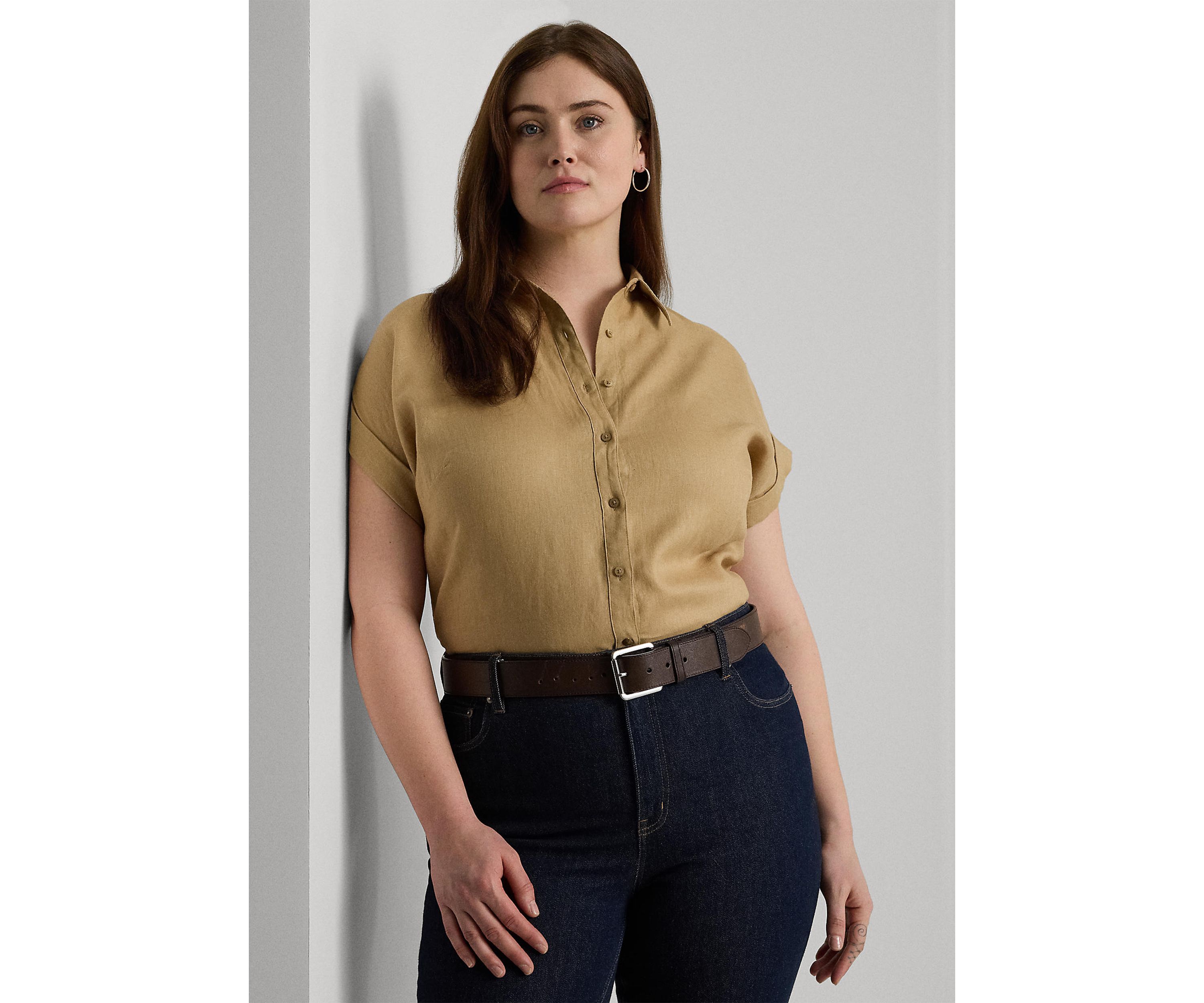 Plus Size Relaxed Fit Linen Short-Sleeve Shirt