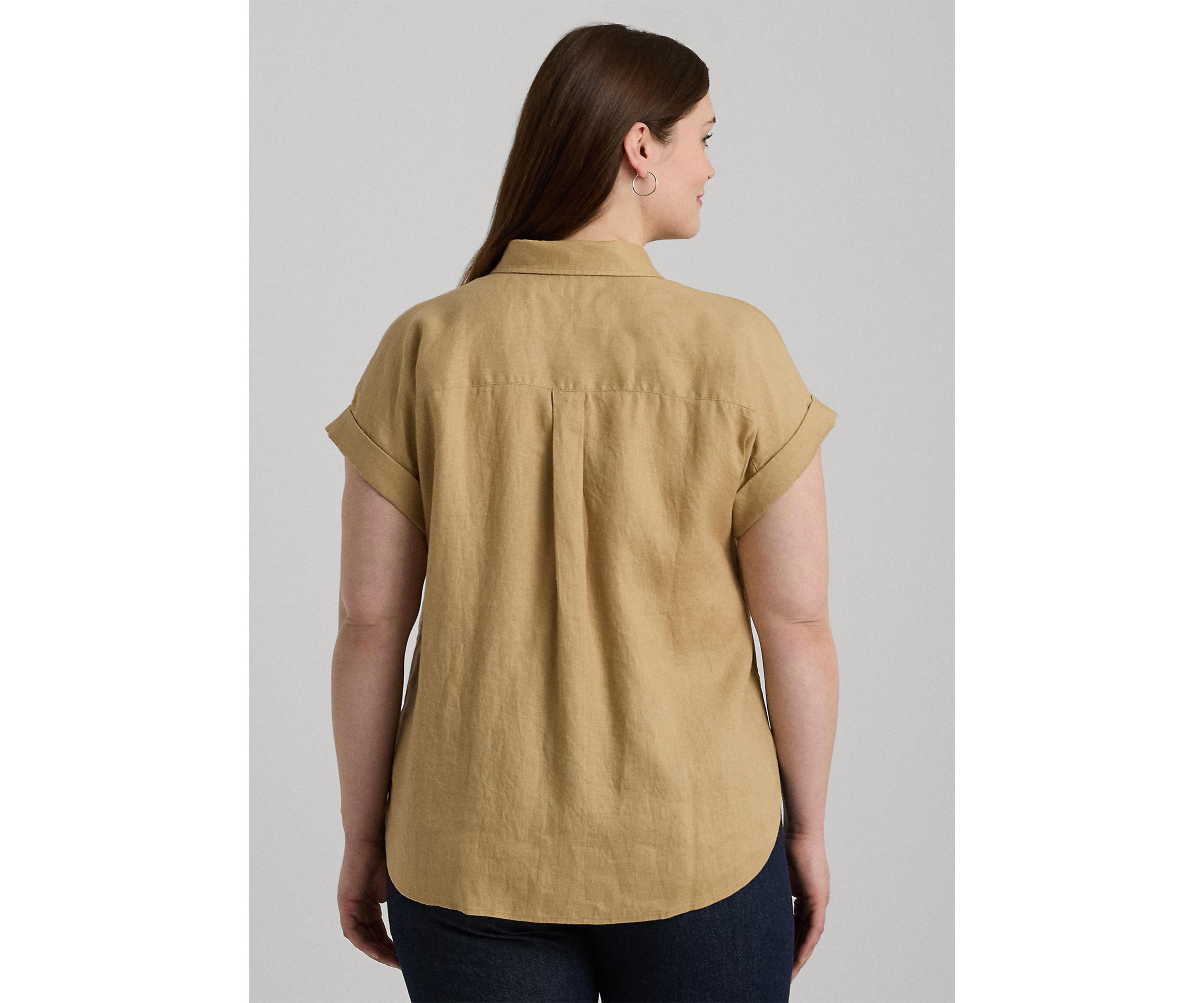 Plus Size Relaxed Fit Linen Short-Sleeve Shirt