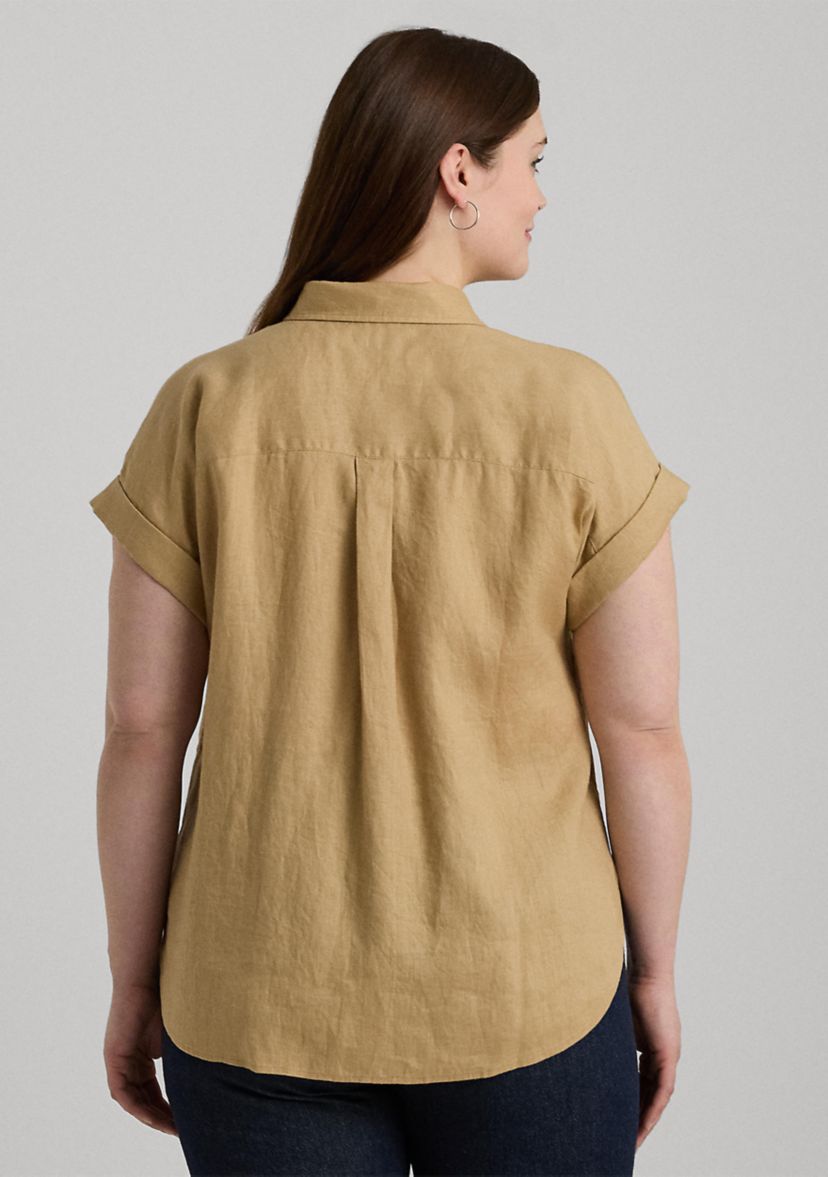 Plus Size Relaxed Fit Linen Short-Sleeve Shirt