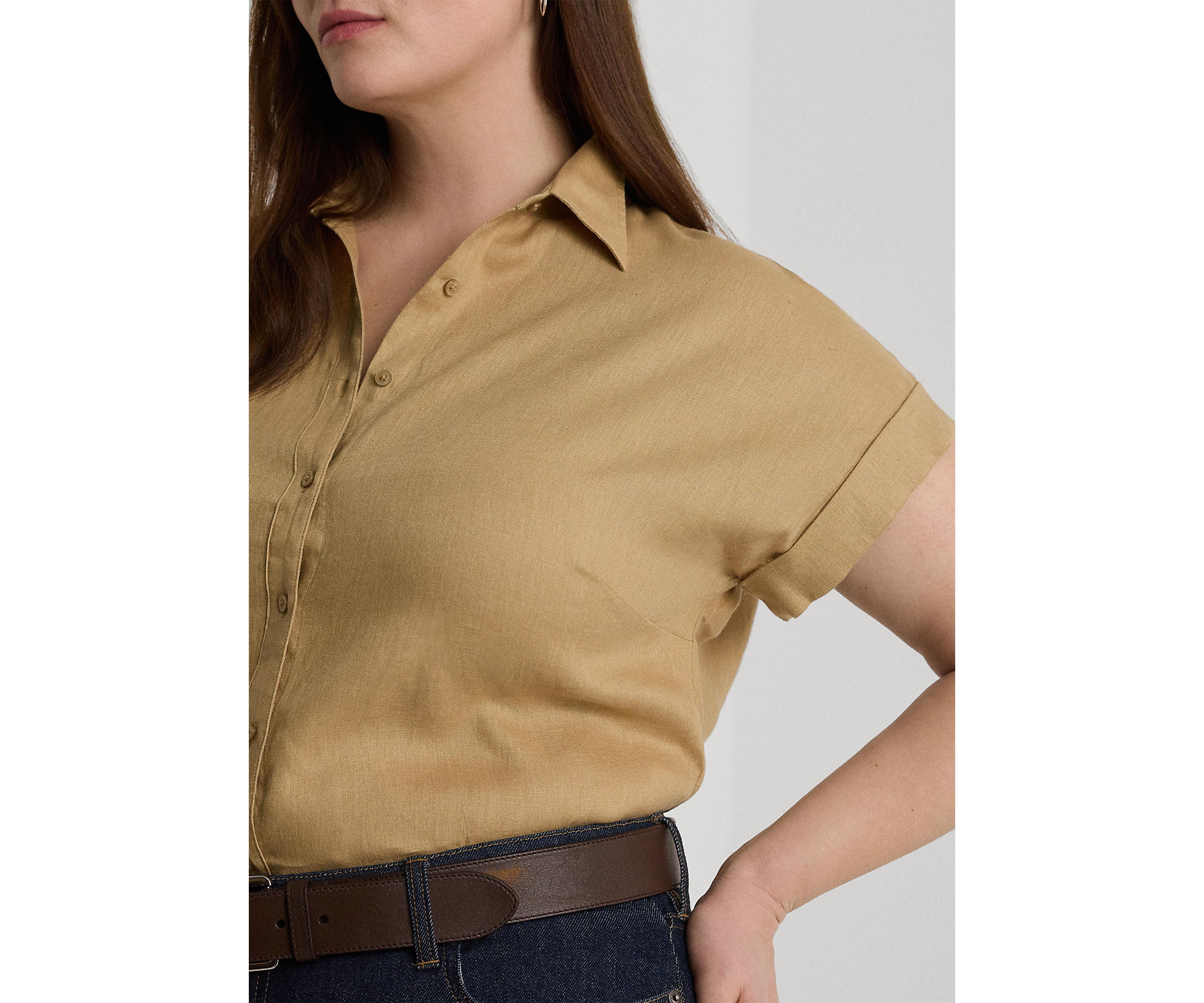 Plus Size Relaxed Fit Linen Short-Sleeve Shirt
