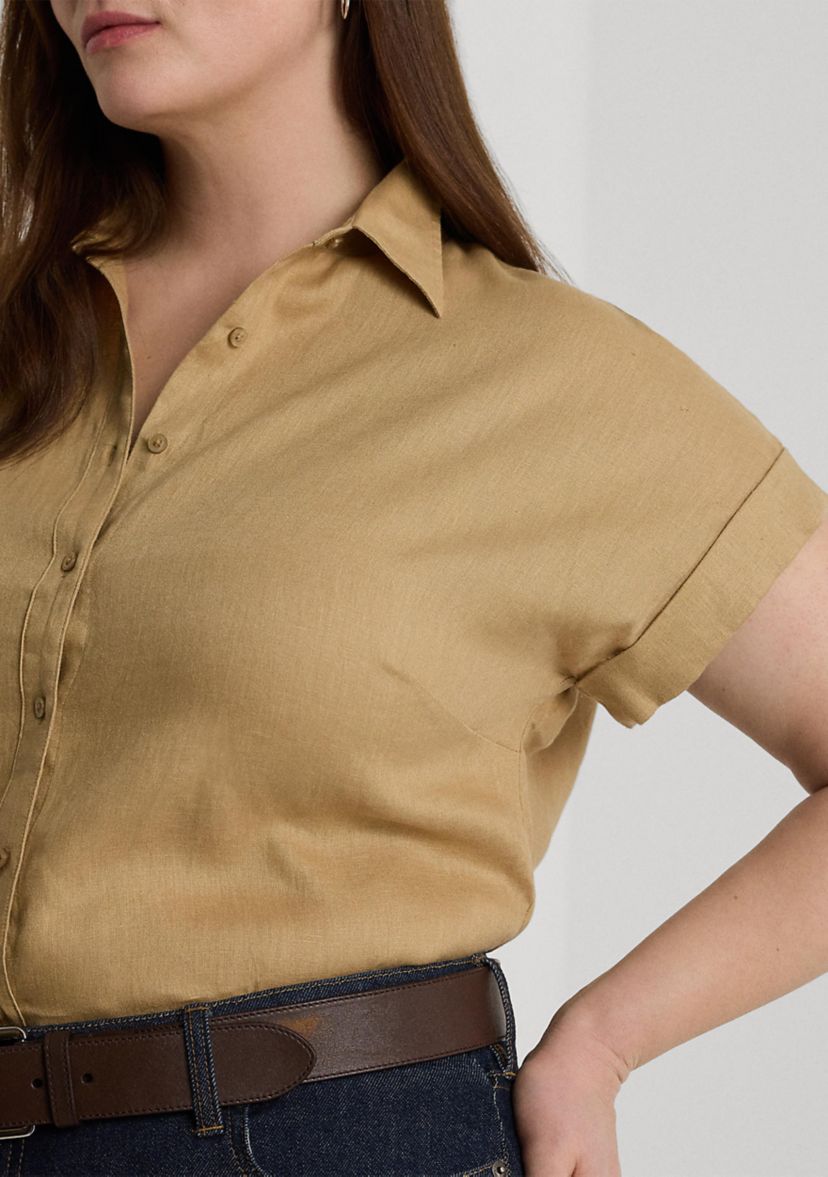 Plus Size Relaxed Fit Linen Short-Sleeve Shirt
