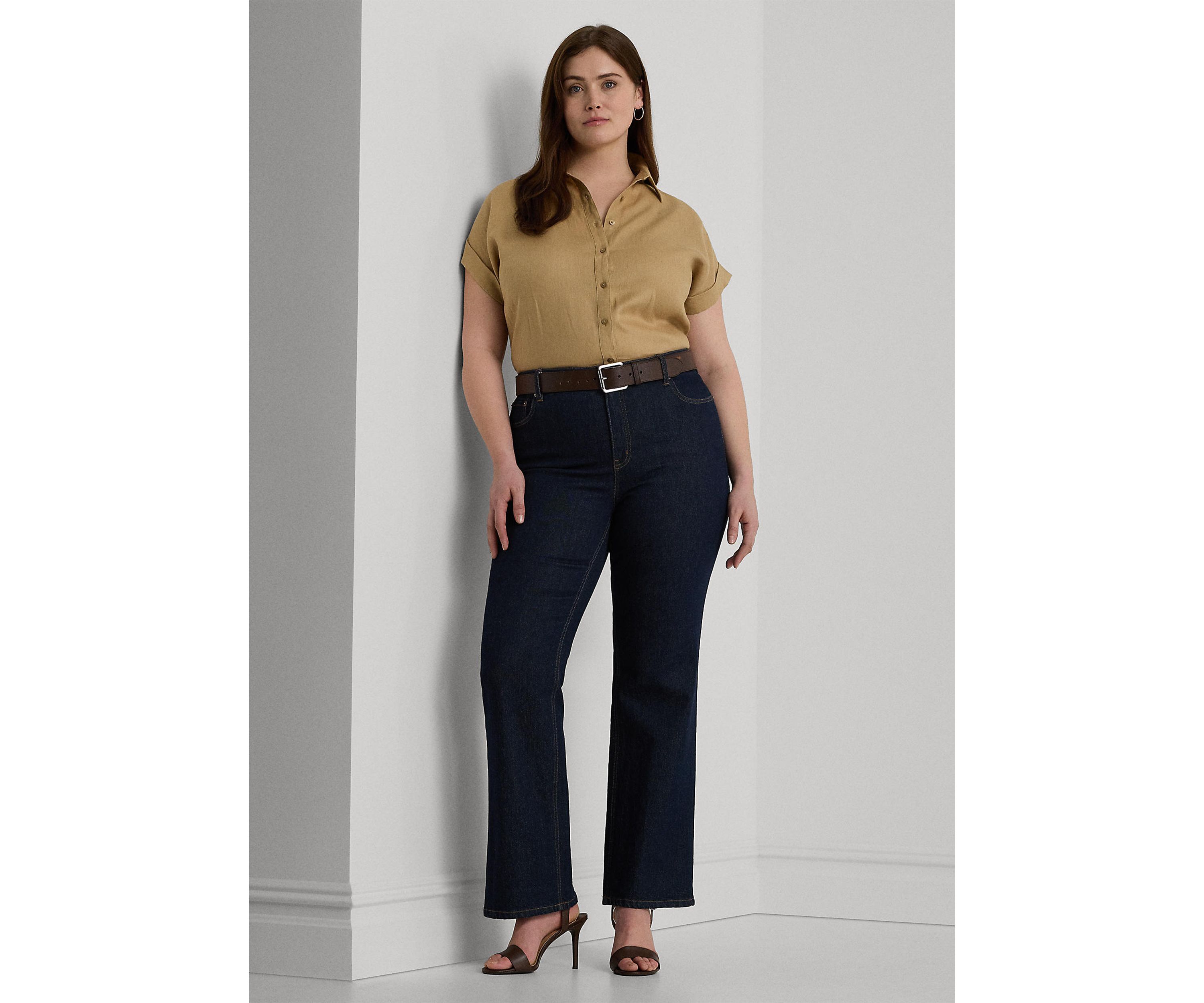 Plus Size Relaxed Fit Linen Short-Sleeve Shirt