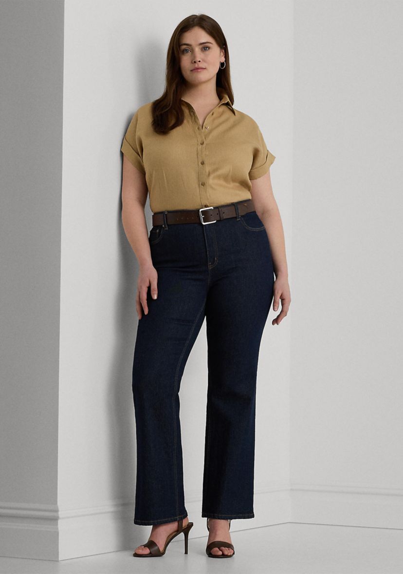 Plus Size Relaxed Fit Linen Short-Sleeve Shirt