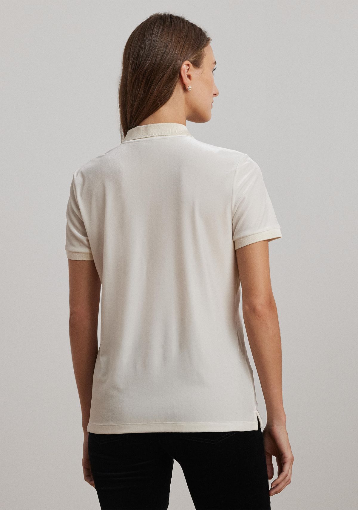 Beaded Crest Stretch Velvet Polo Shirt