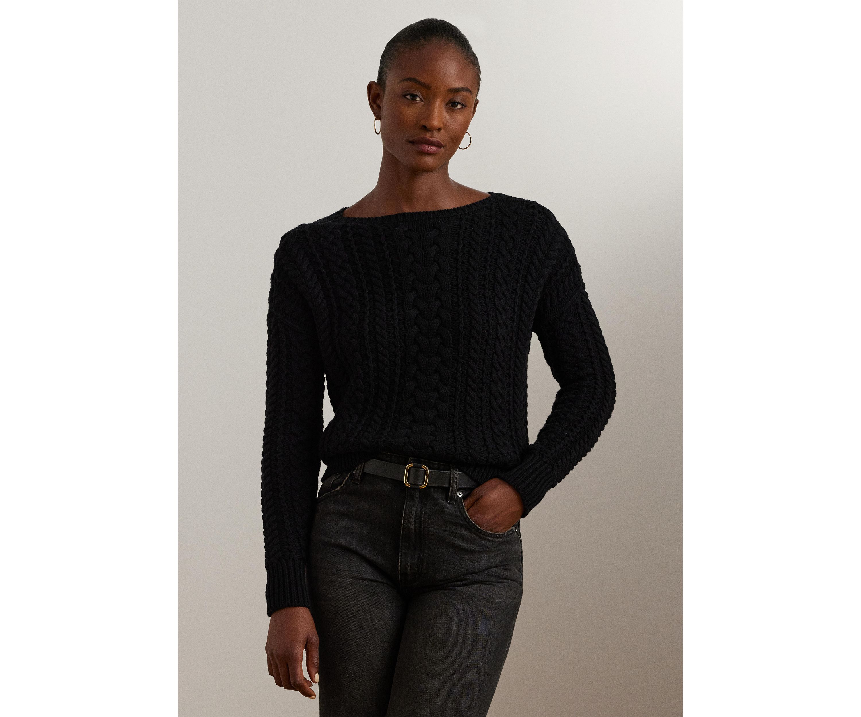 Cable Knit Cotton Blend Sweater