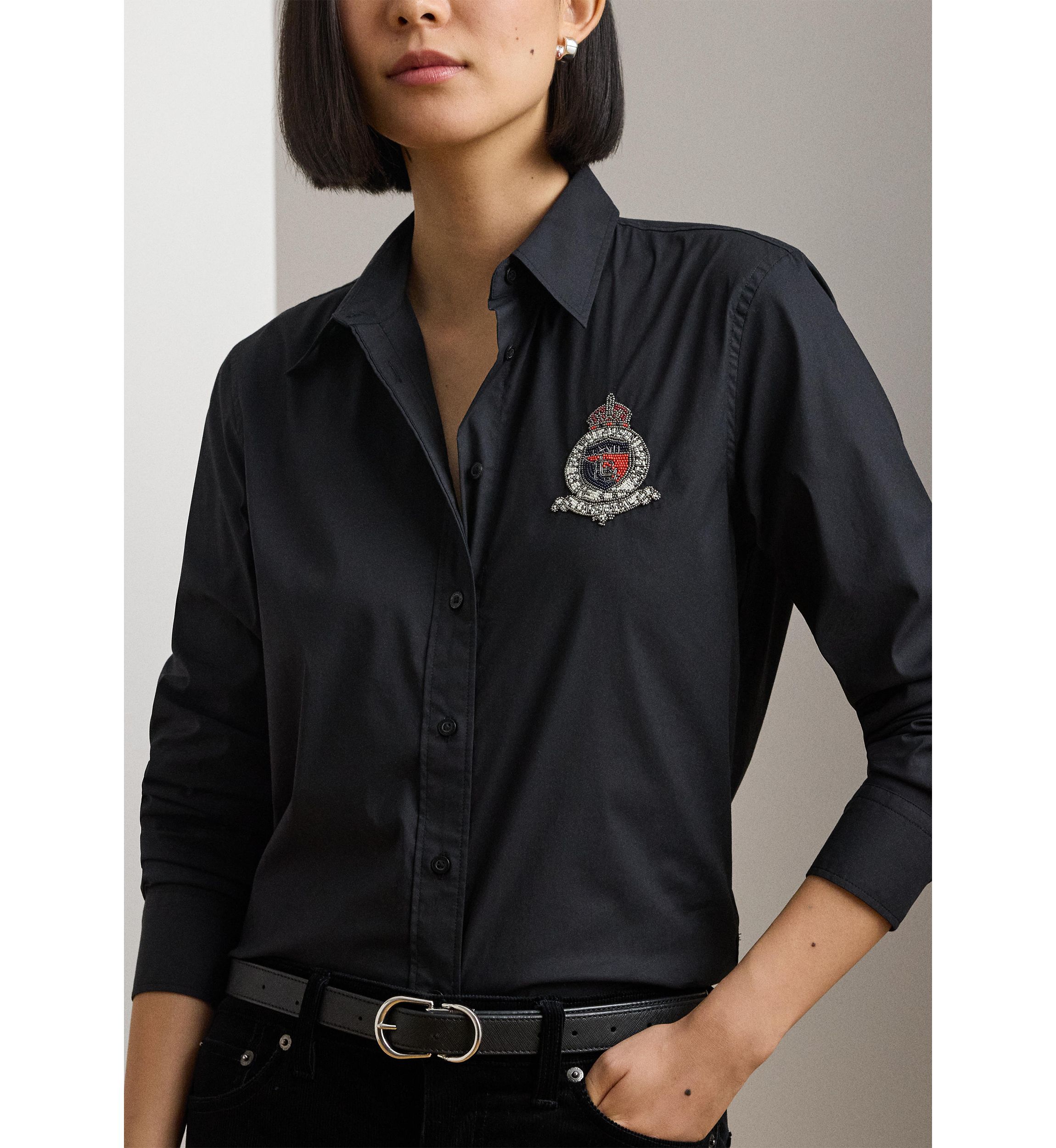 Womens Classic Fit Beaded-Crest Shirt