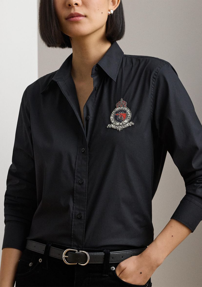 Womens Classic Fit Beaded-Crest Shirt