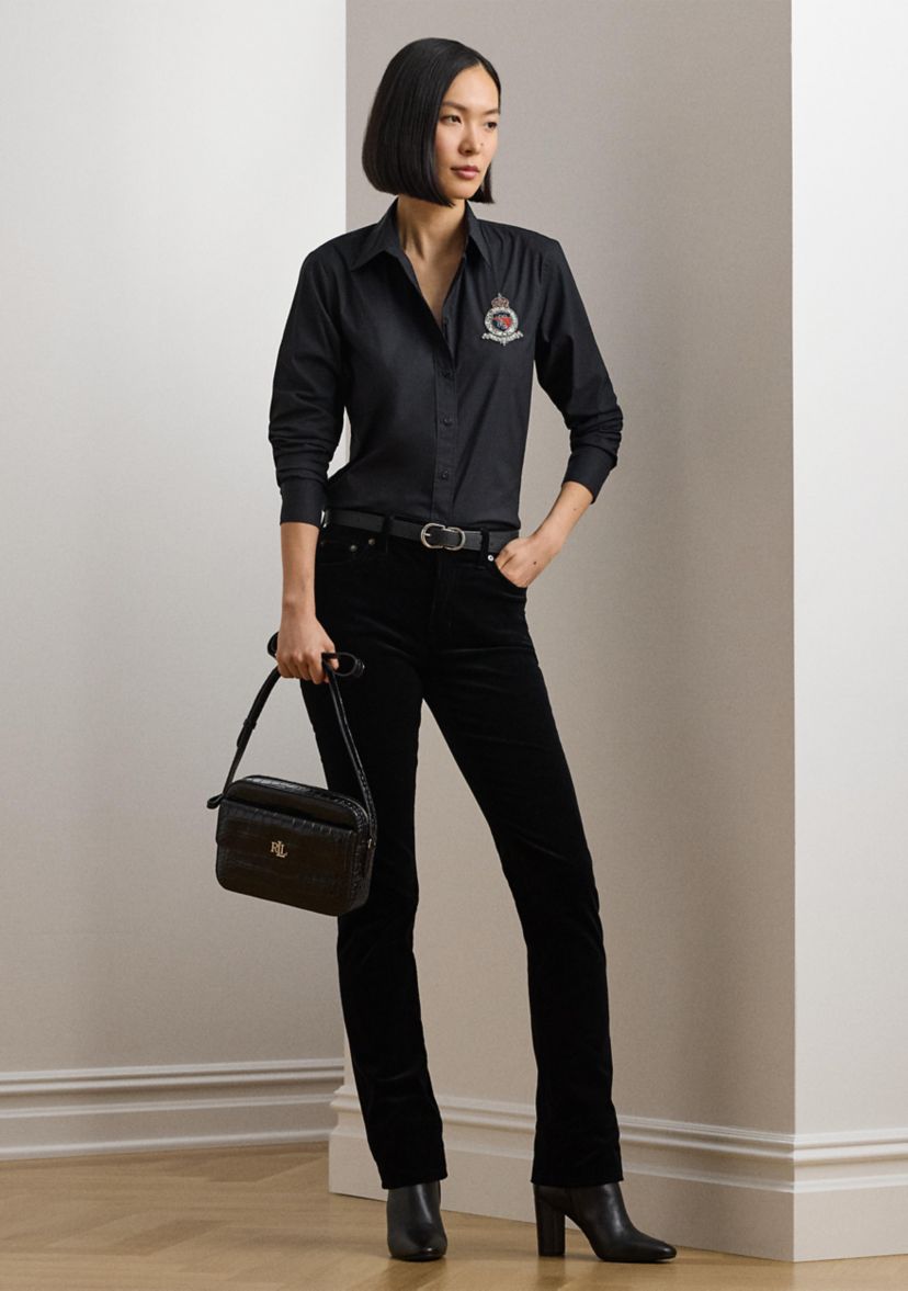 Womens Classic Fit Beaded-Crest Shirt