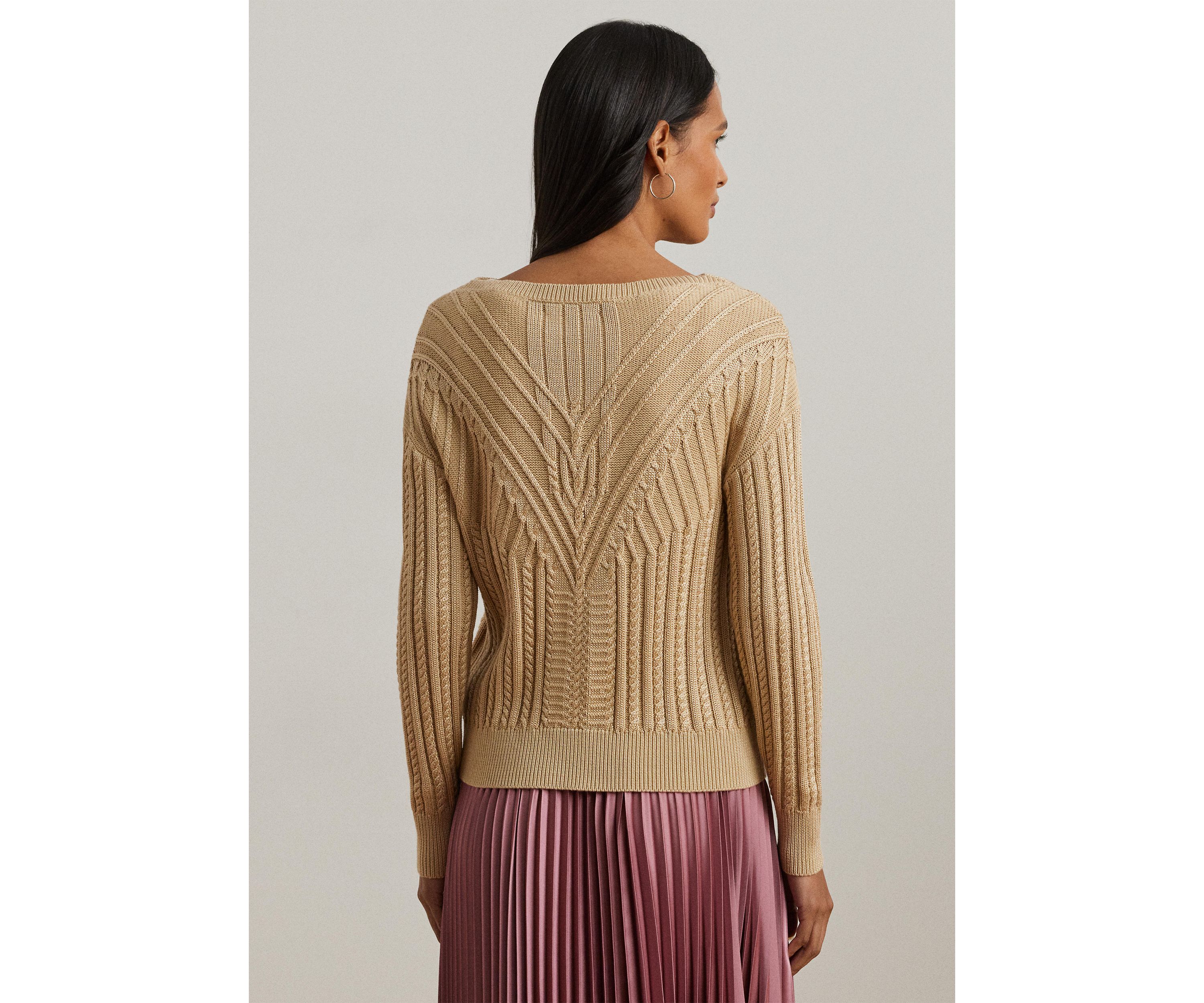 Cable Knit Cotton Blend Boat Neck Sweater