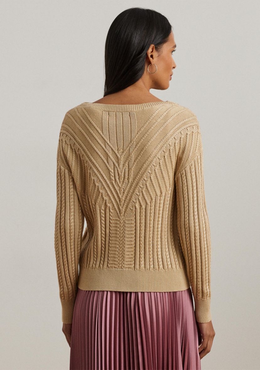 Cable Knit Cotton Blend Boat Neck Sweater