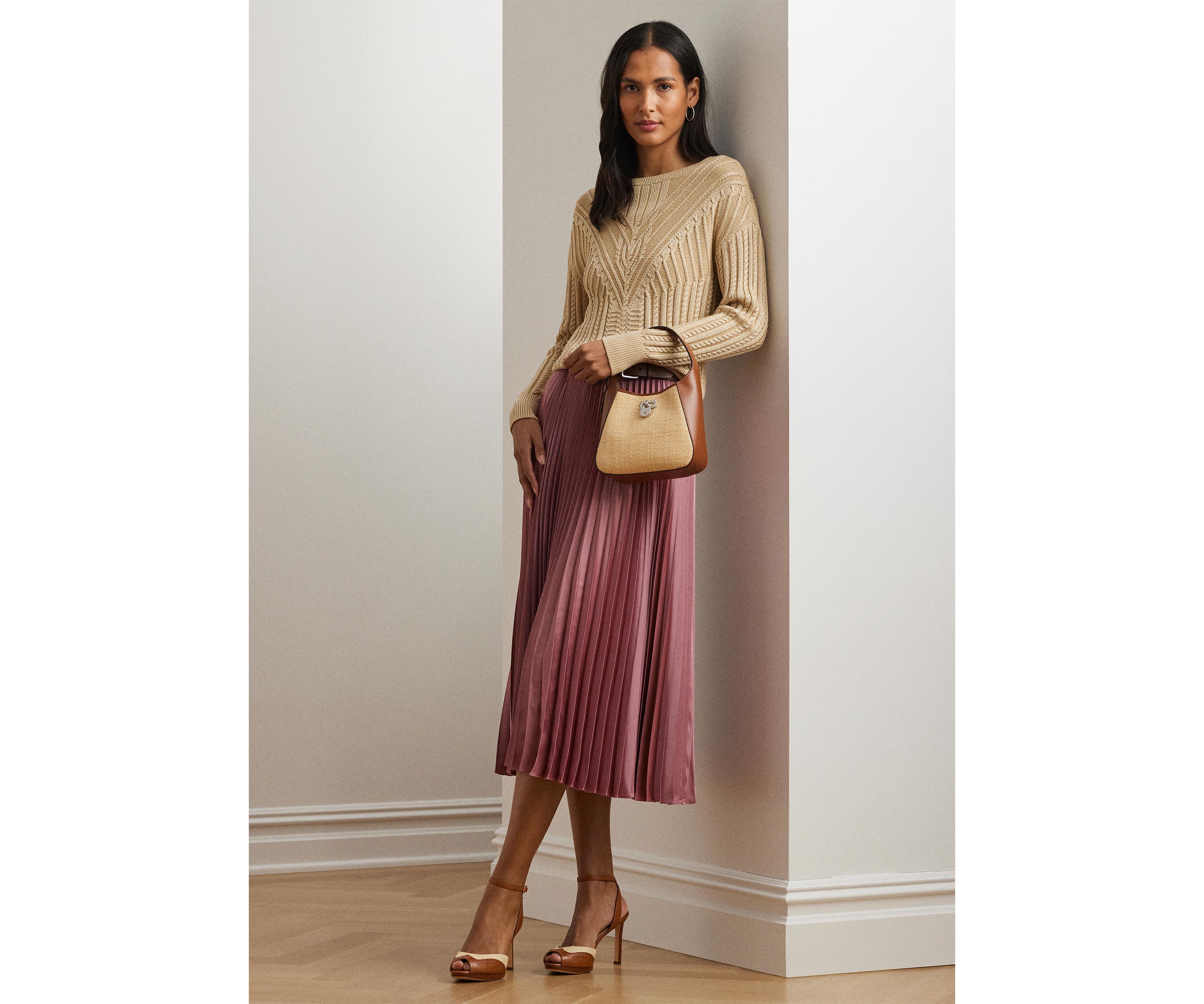 Cable Knit Cotton Blend Boat Neck Sweater