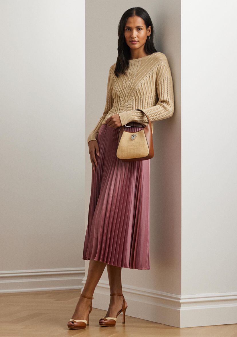 Cable Knit Cotton Blend Boat Neck Sweater