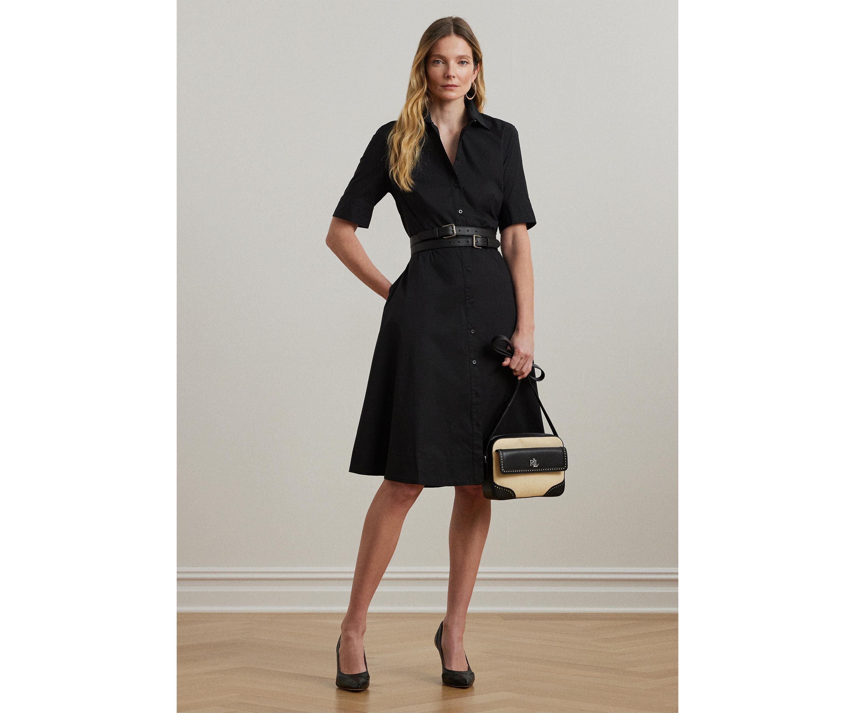 Petite Belted Cotton Blend Shirtdress