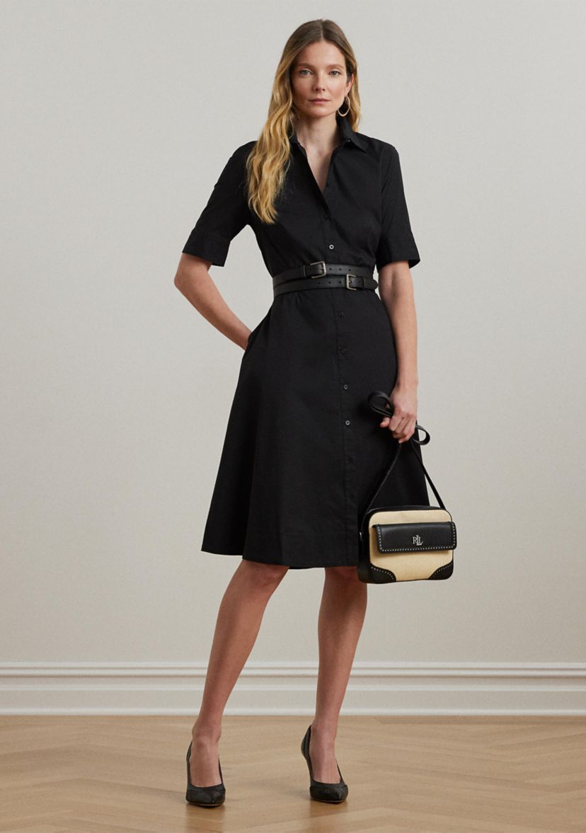 Petite Belted Cotton Blend Shirtdress