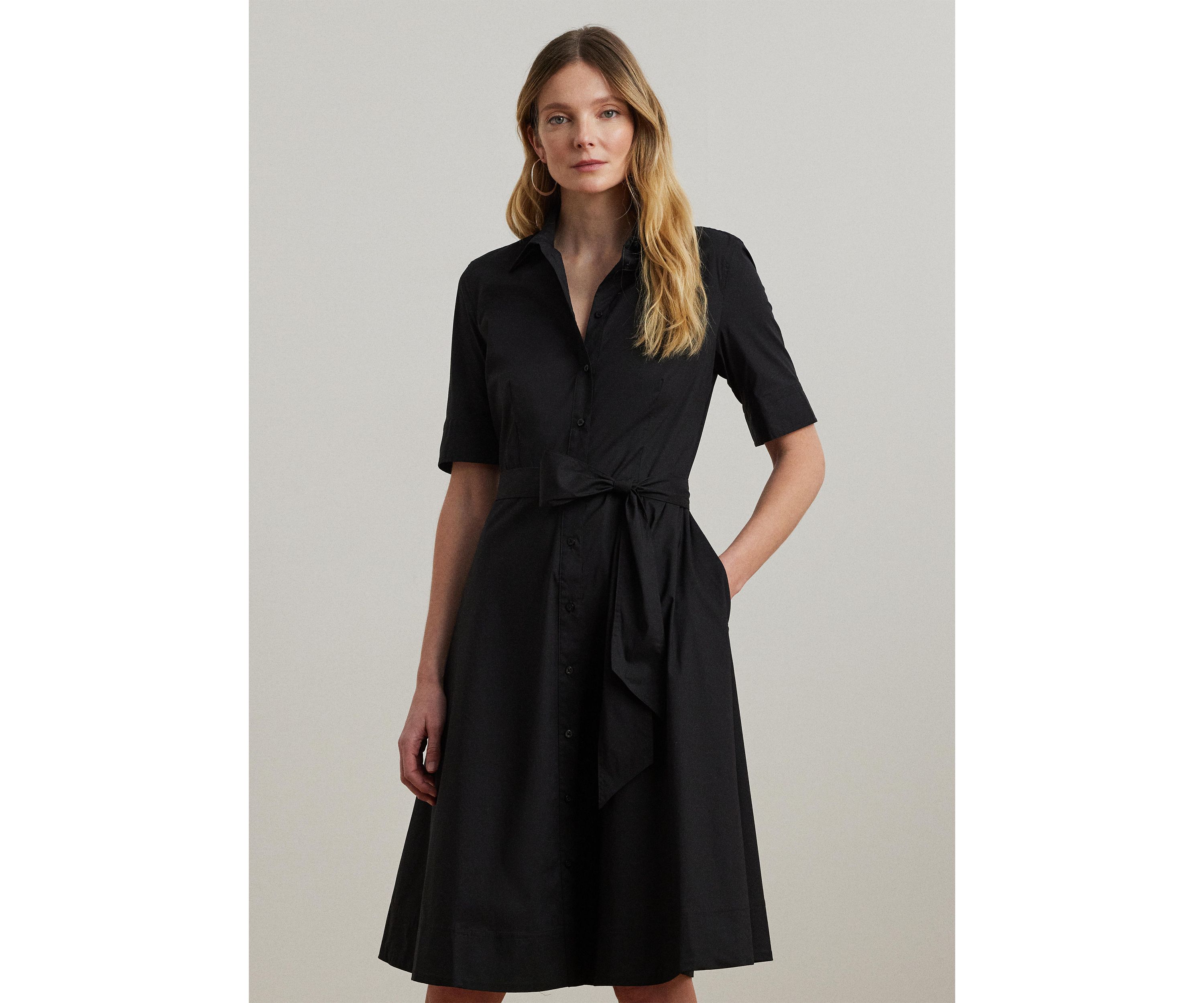 Petite Belted Cotton Blend Shirtdress