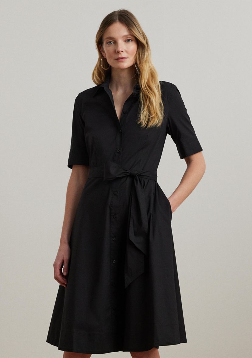 Petite Belted Cotton Blend Shirtdress