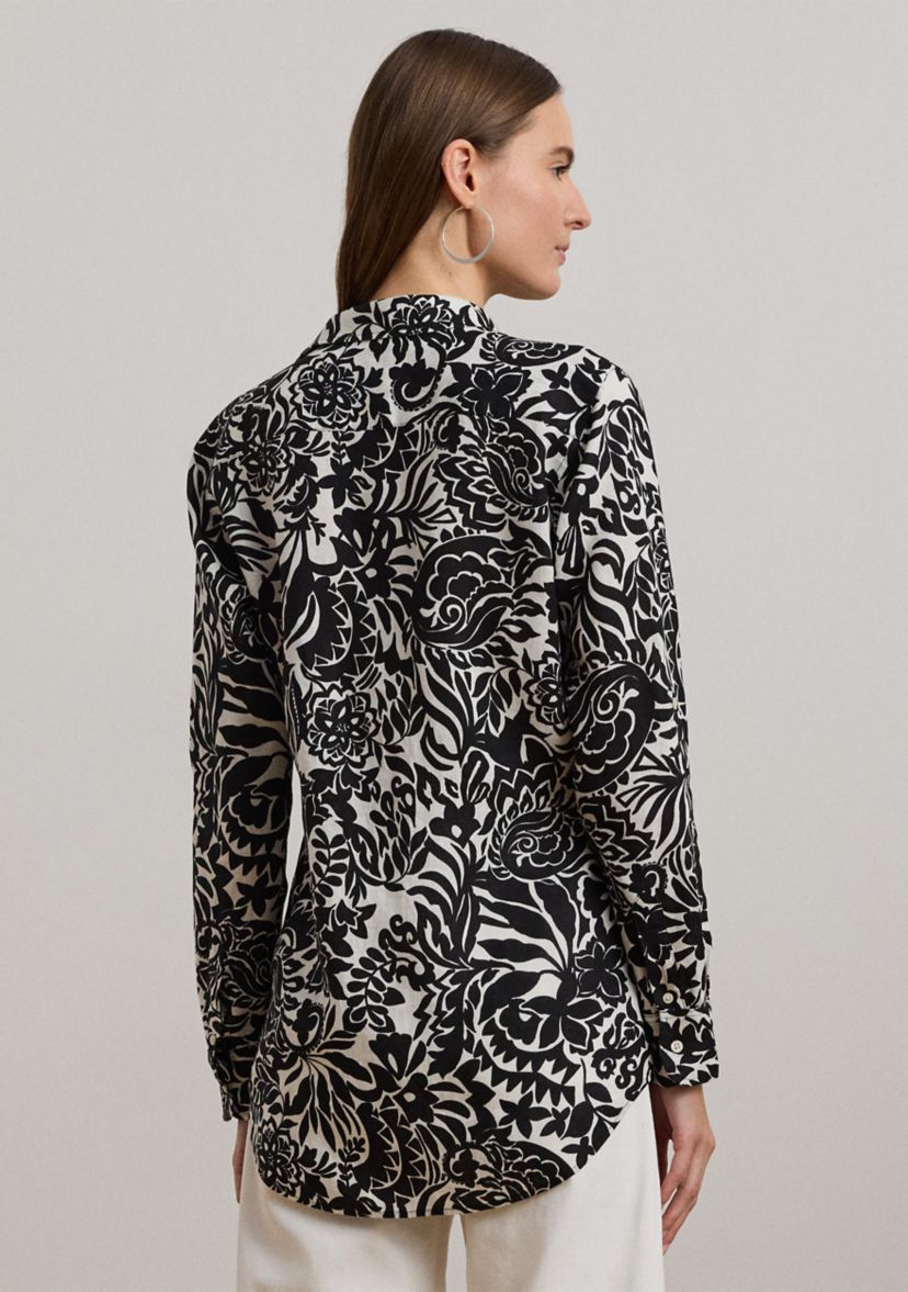 Womens Relaxed Fit Floral Linen Shirt