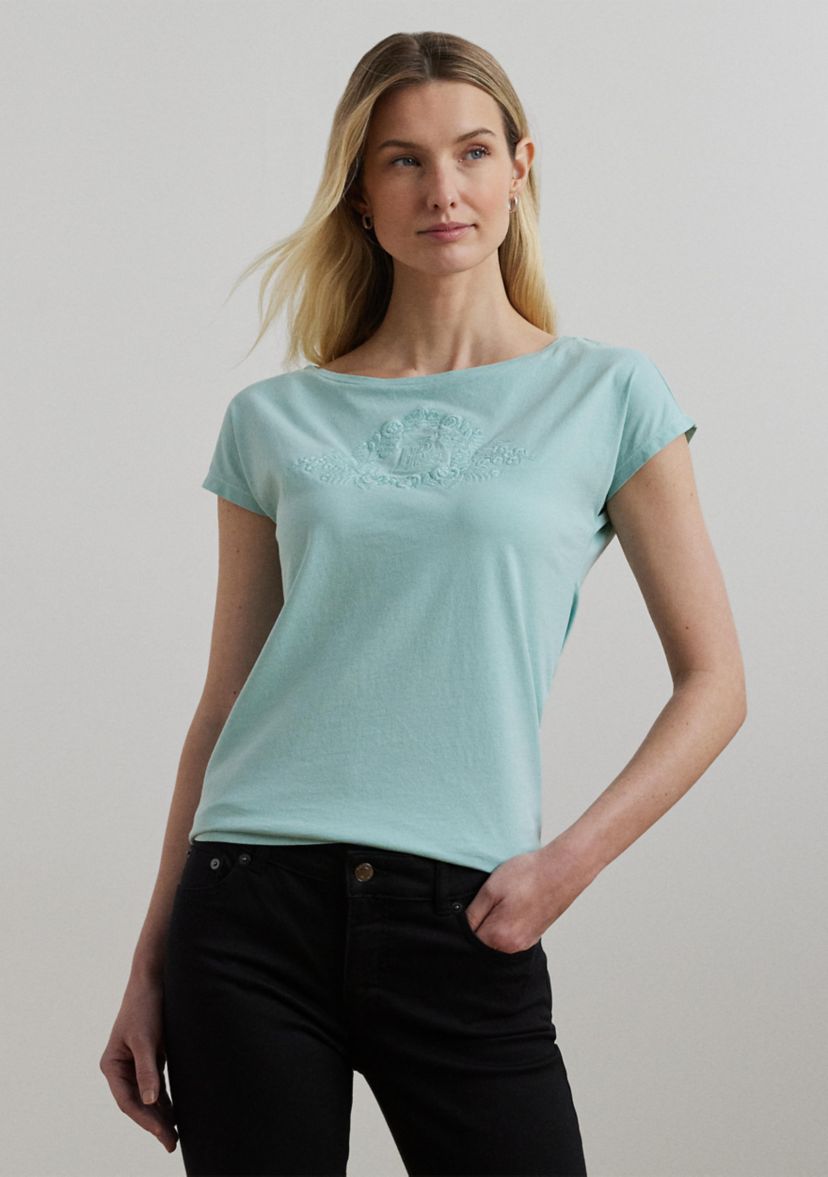 Beaded Logo Cotton Jersey T-Shirt