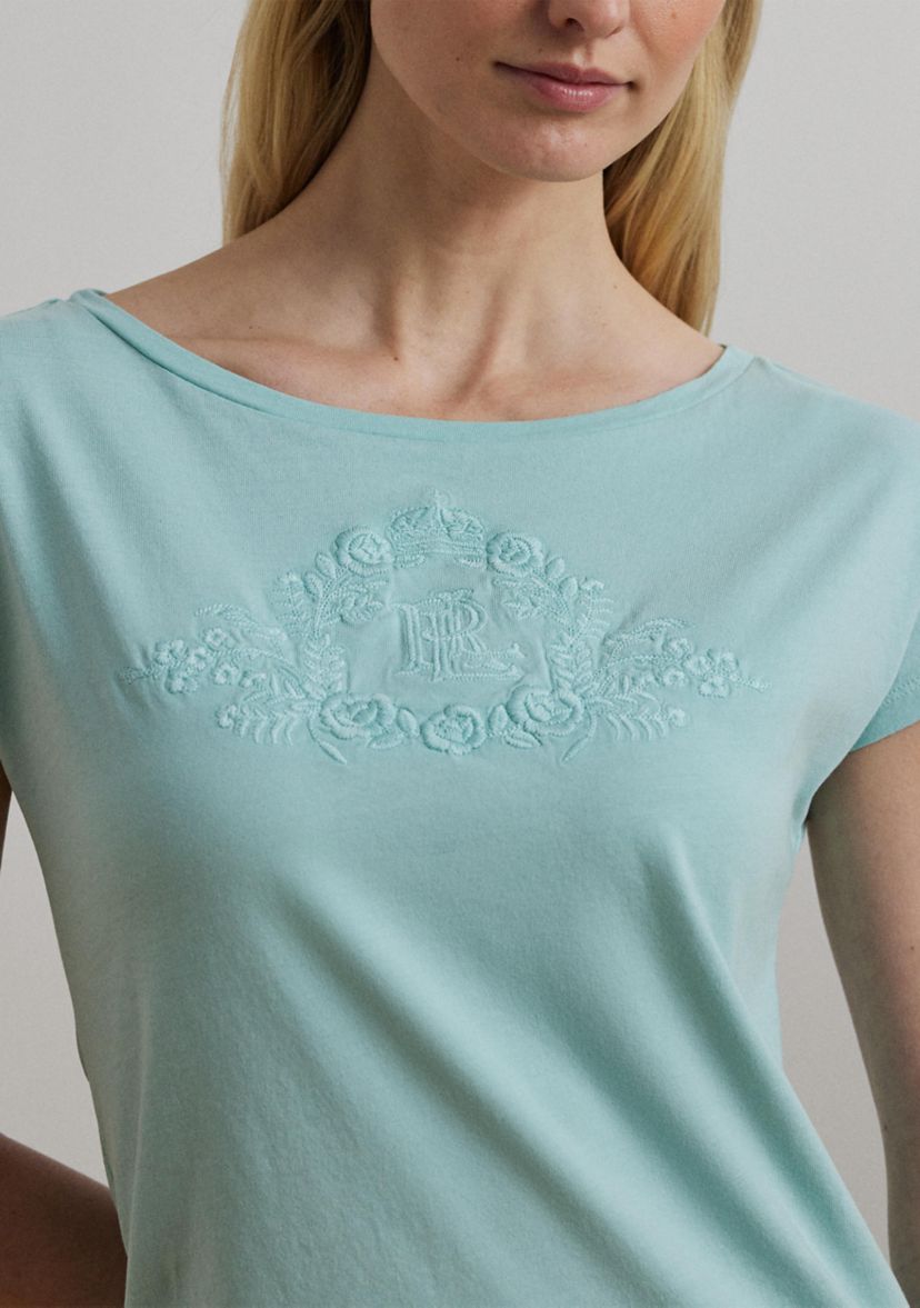 Beaded Logo Cotton Jersey T-Shirt