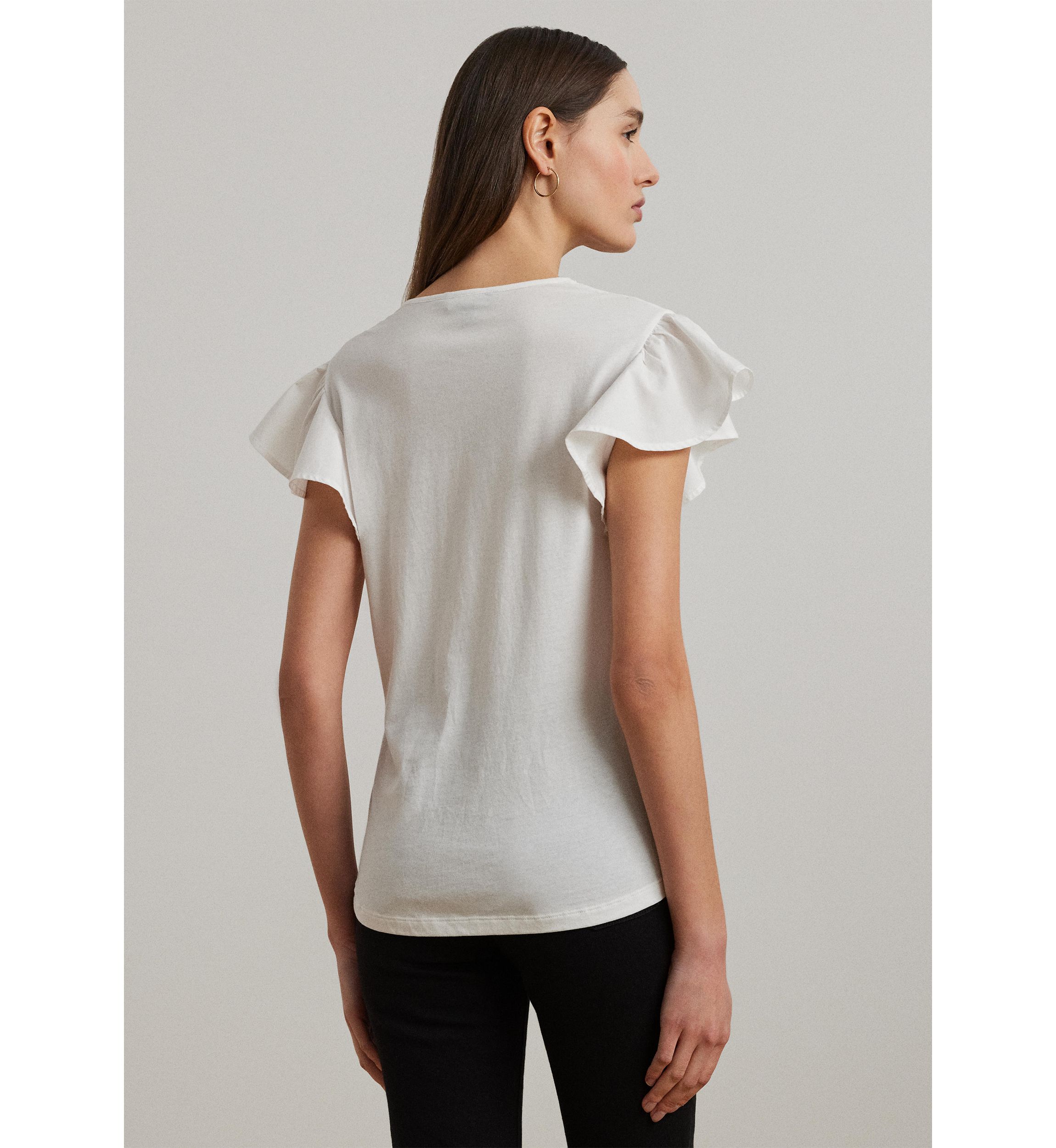 Lace Trim Jersey Flutter Sleeve T-Shirt