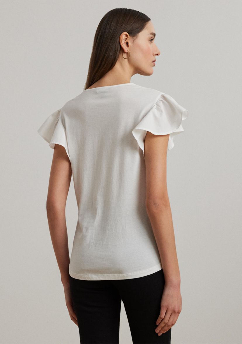 Lace Trim Jersey Flutter Sleeve T-Shirt